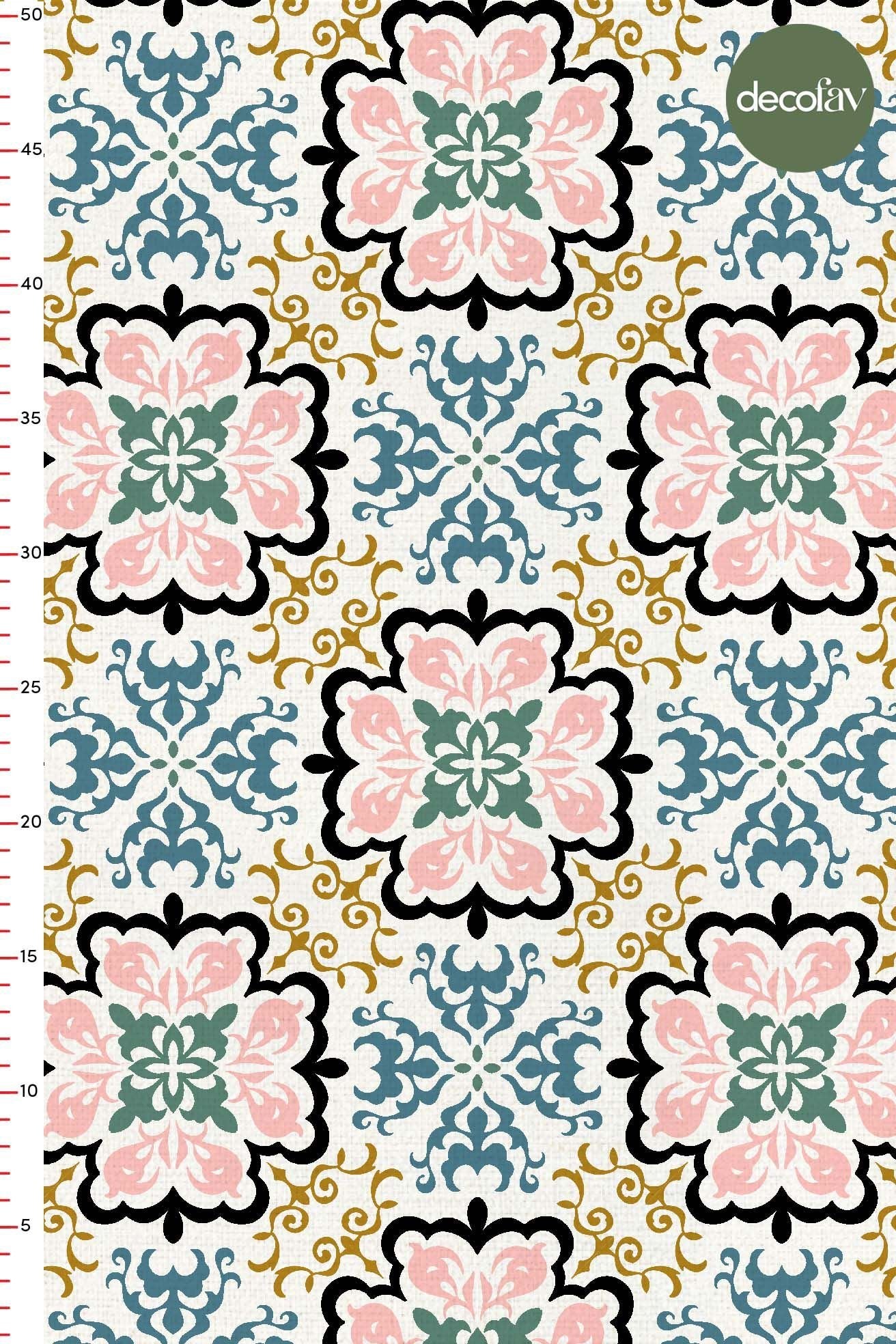 Geometrik Fas Stili Oryantal Damask Desenli Dijital Baskılı Kumaş