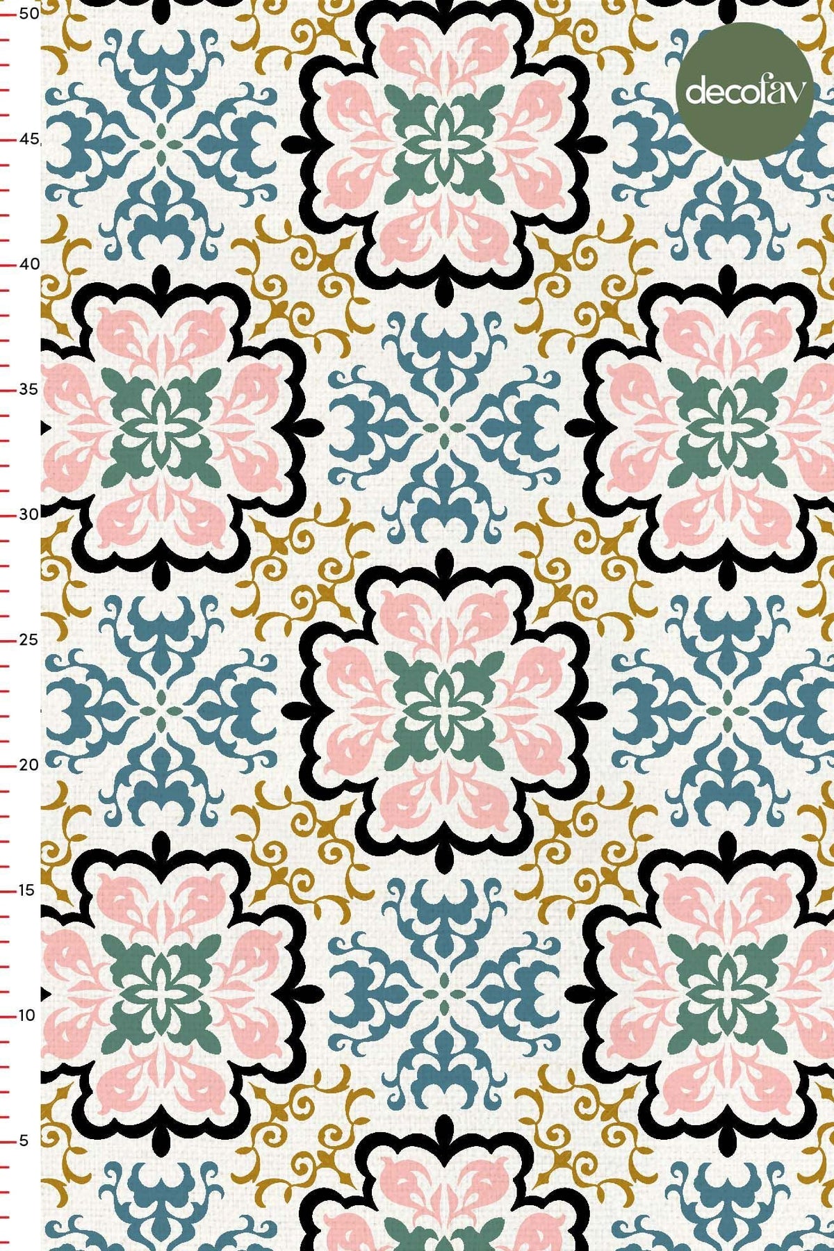 Geometrik Fas Stili Oryantal Damask Desenli Dijital Baskılı Kumaş