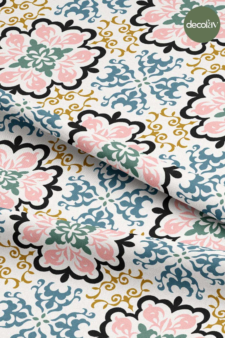 Geometrik Fas Stili Oryantal Damask Desenli Dijital Baskılı Kumaş
