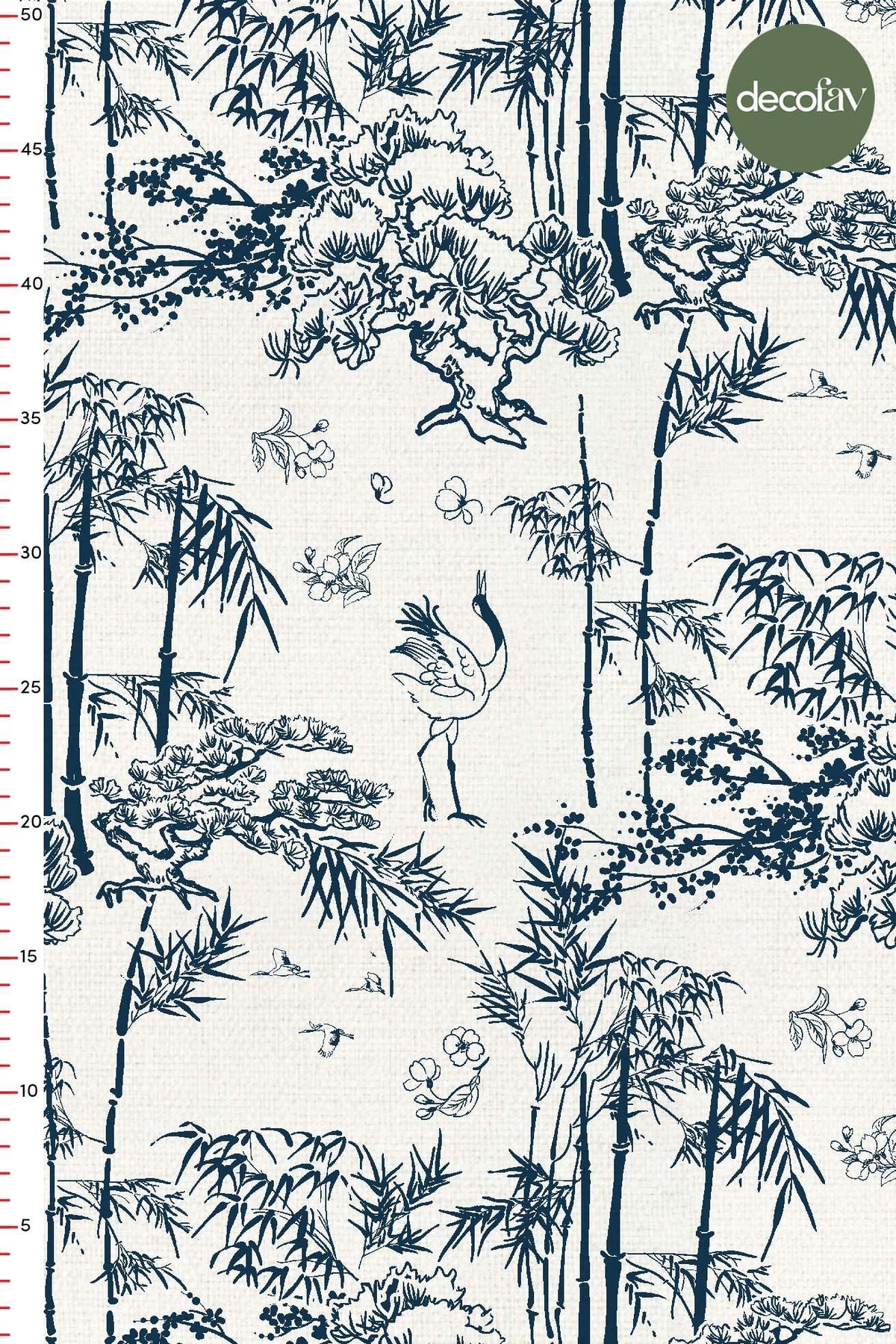Toile de Jouy Lacivert Orman ve Devekuşu Desenli Dijital Baskılı Kumaş