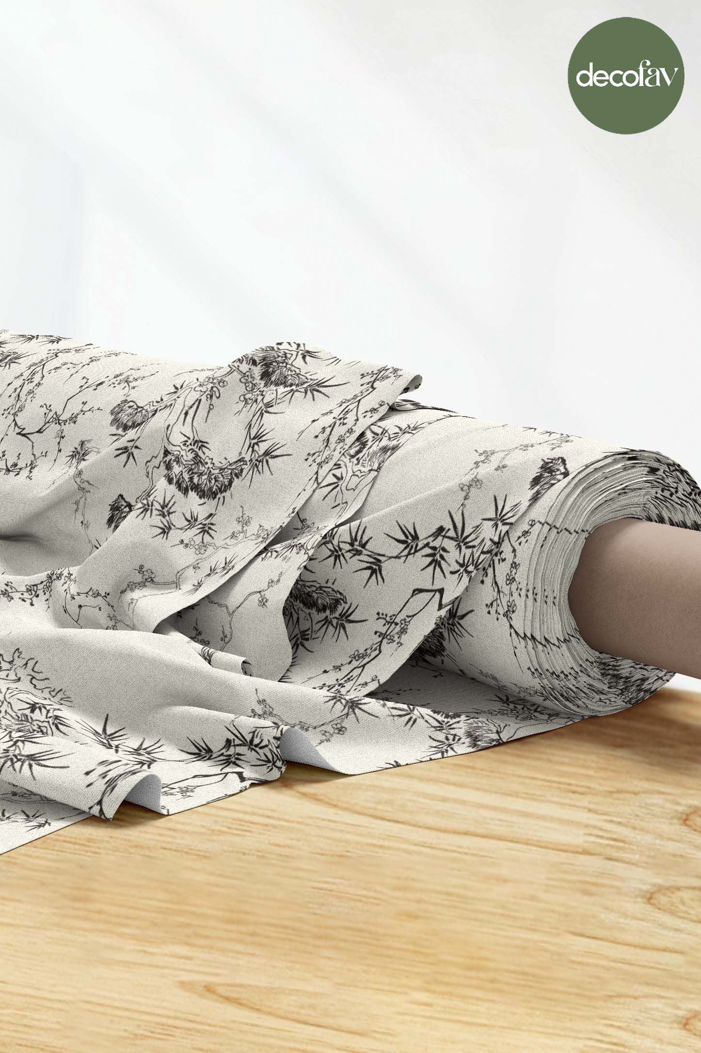 Toile de Jouy Stili Zatif Çizim Desenli Dijital Baskılı Kumaş