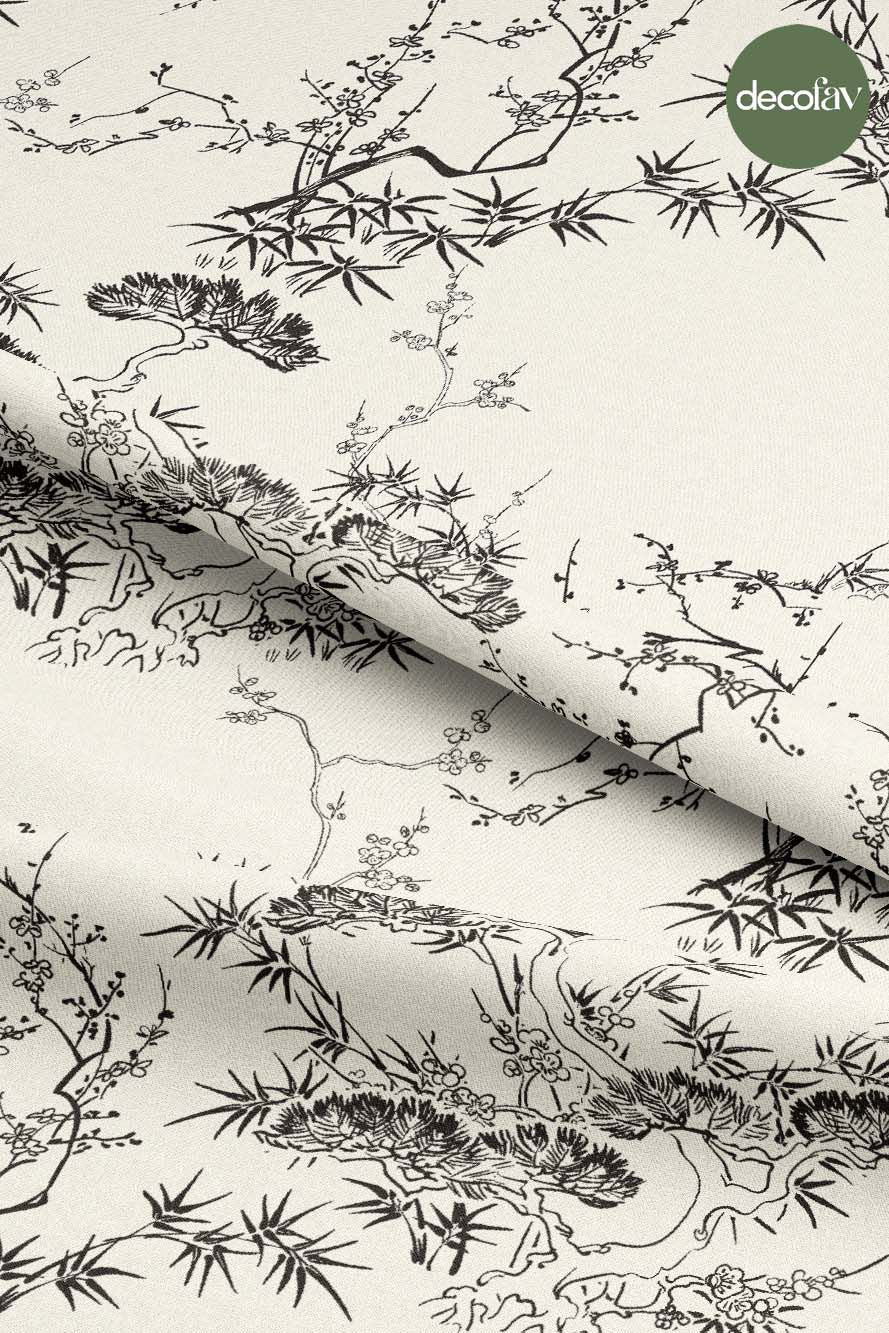 Toile de Jouy Stili Zatif Çizim Desenli Dijital Baskılı Kumaş