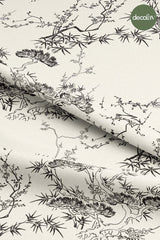 Toile de Jouy Stili Zatif Çizim Desenli Dijital Baskılı Kumaş