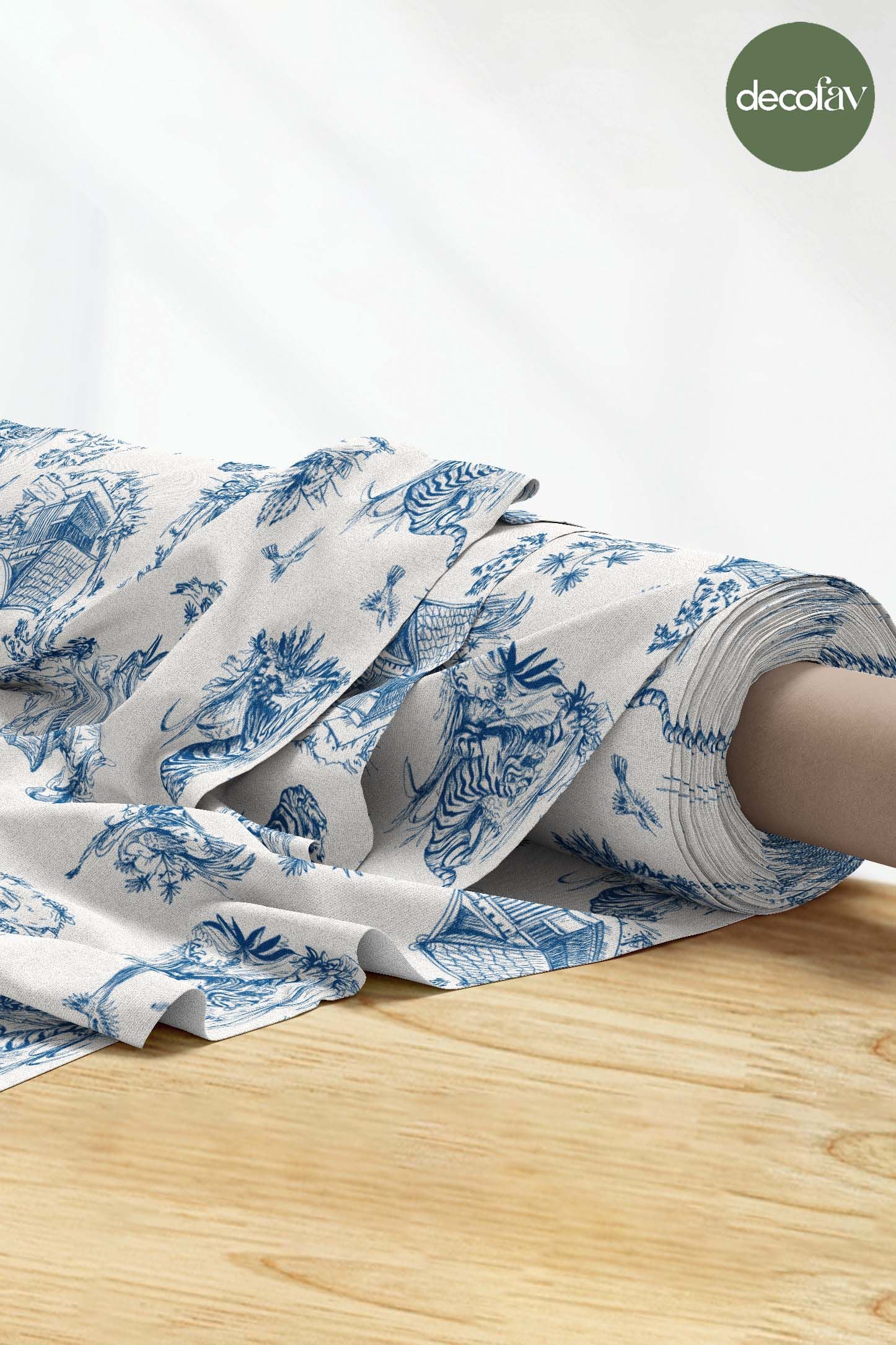 Toile de Jour Kaplan ve Tapınak Desenli Dijital Baskılı Kumaş
