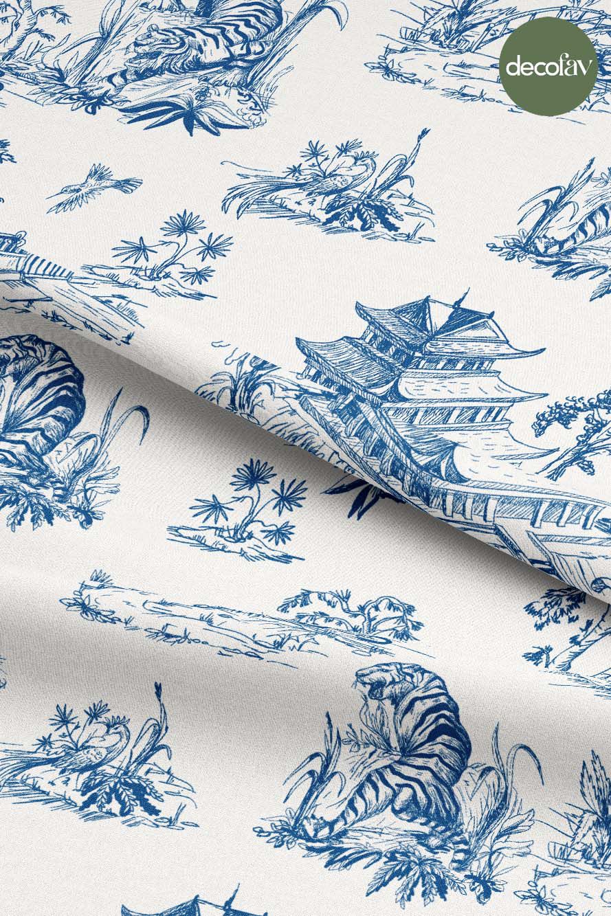 Toile de Jour Kaplan ve Tapınak Desenli Dijital Baskılı Kumaş