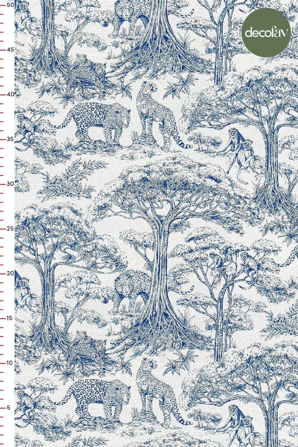 Indigo Safari Toile de Jouy Tarzı Dijital Baskılı Kumaş