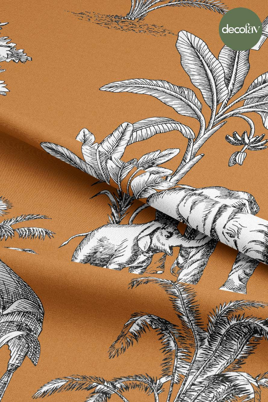 Fil Temalı Gravür Temalı Toile Tarzı Dijital Baskılı Kumaş