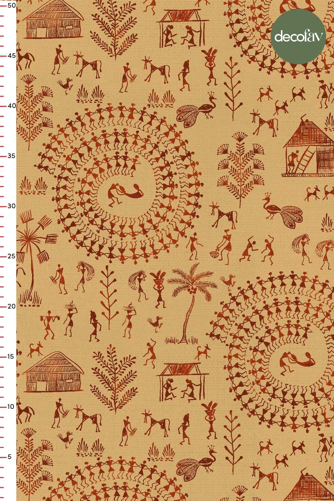 Tribal Etnik Hikaye Desenli Dijital Baskılı Kumaş
