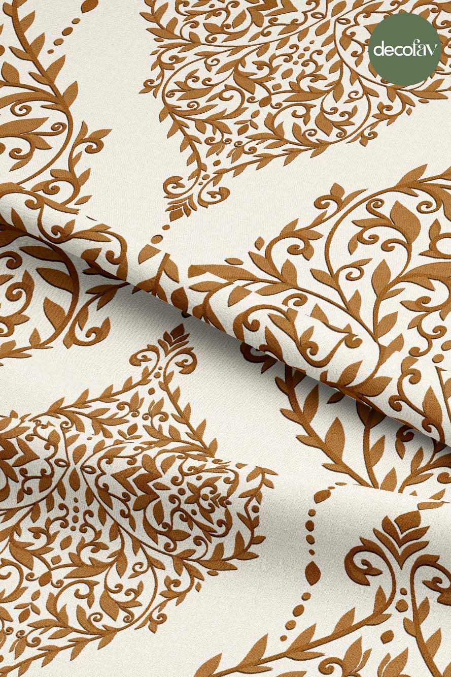 Altın Vuslat - Osmanli Stili Damask Desenli Dijital Baskılı Kumaş