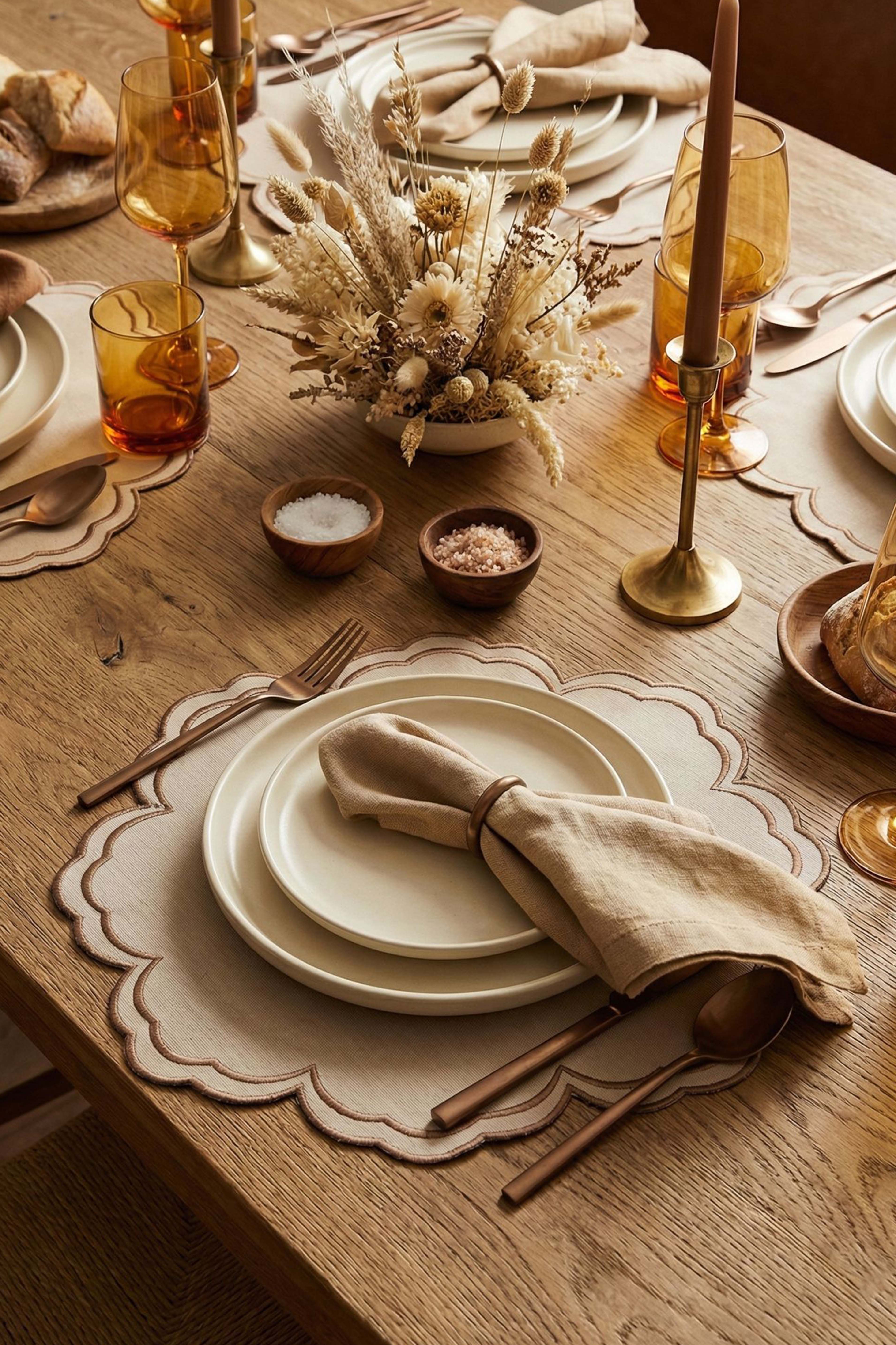 Bloom Bej Kumaş Nakışlı Amerikan Servis 2 Adet