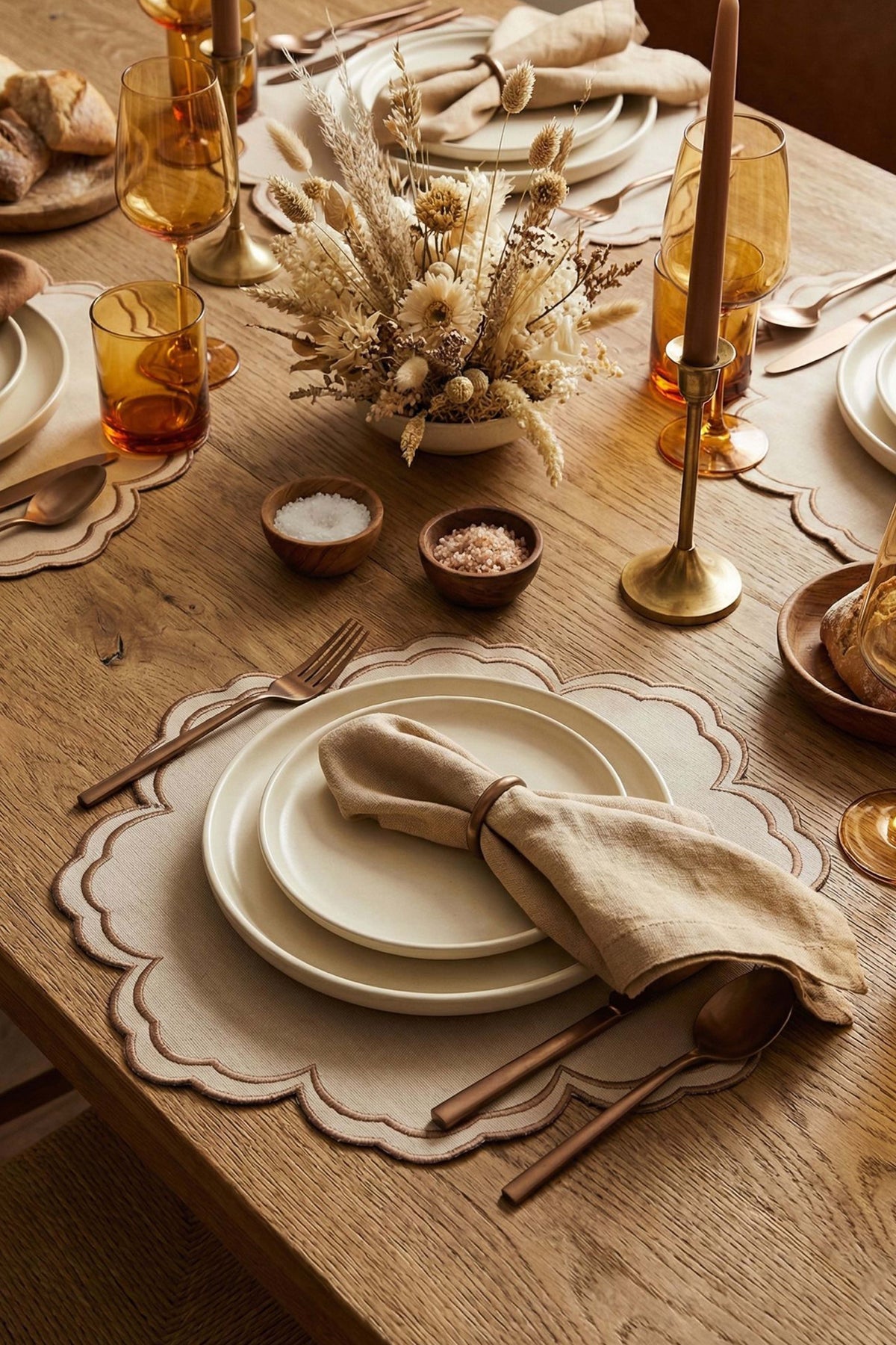 Bloom Bej Kumaş Nakışlı Amerikan Servis 2 Adet