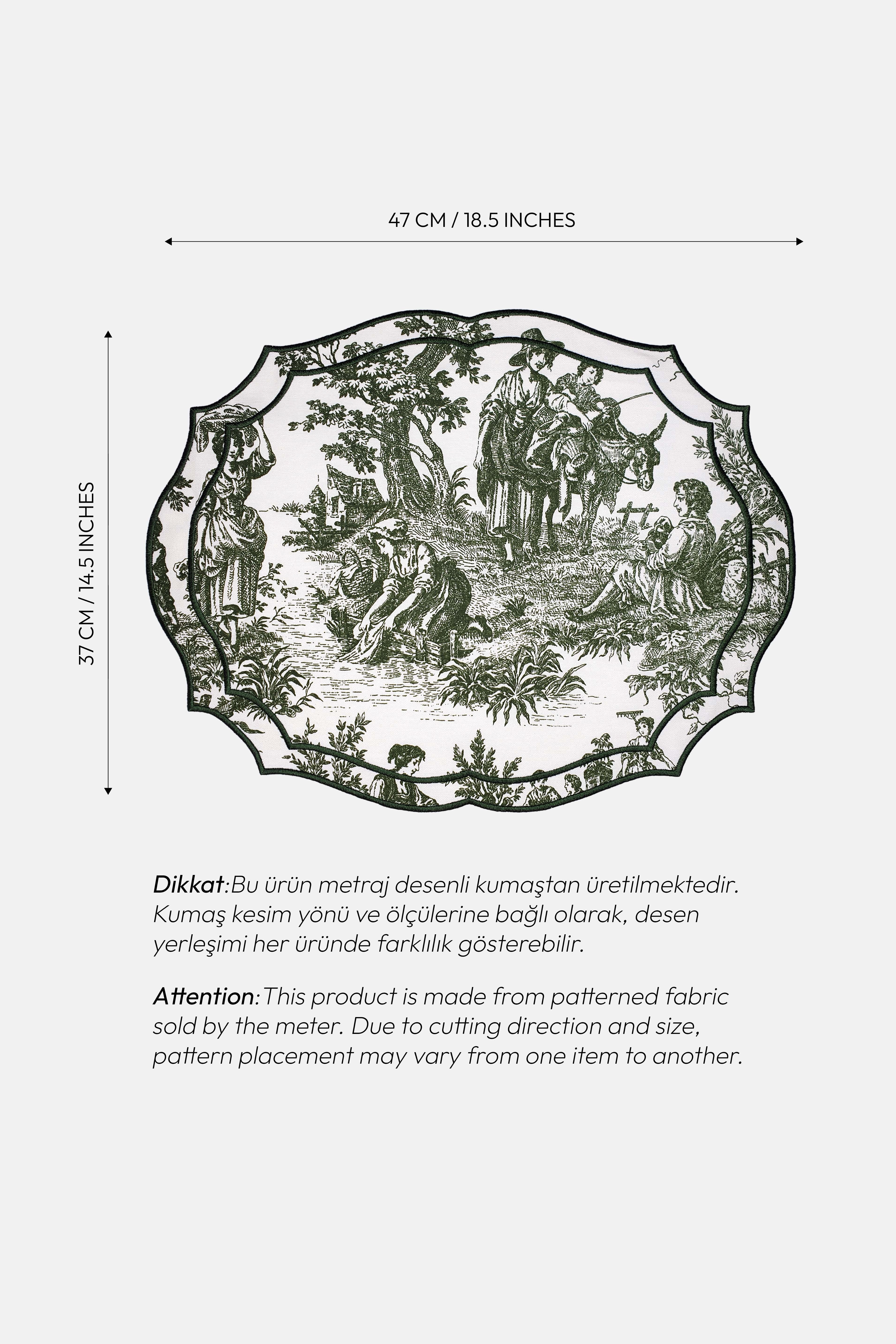 Pastoral Yeşil Toile Desenli Nakışlı Amerikan Servis 2 Adet