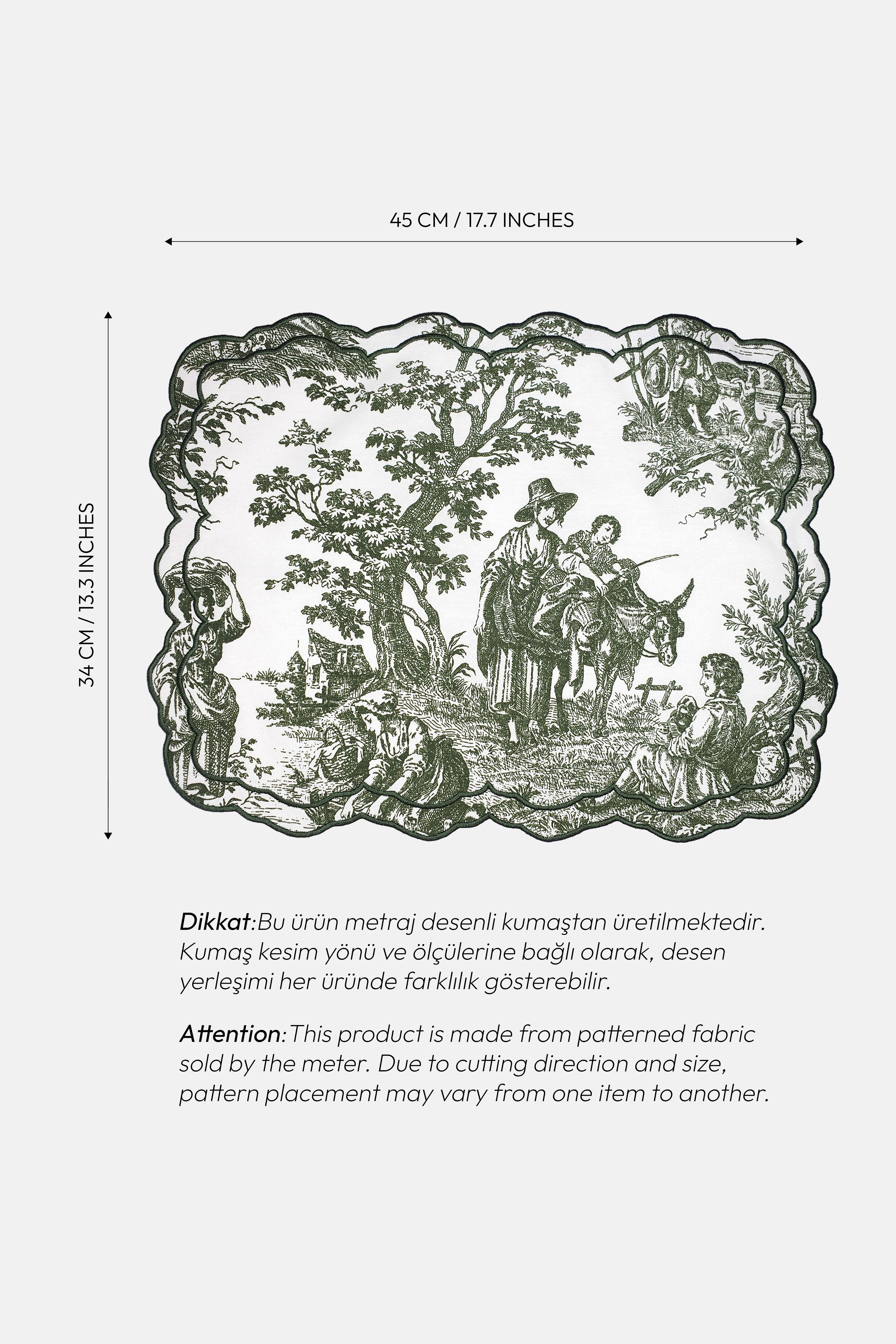 Tableau Yeşil Toile Desenli Nakışlı Amerikan Servis 2 Adet