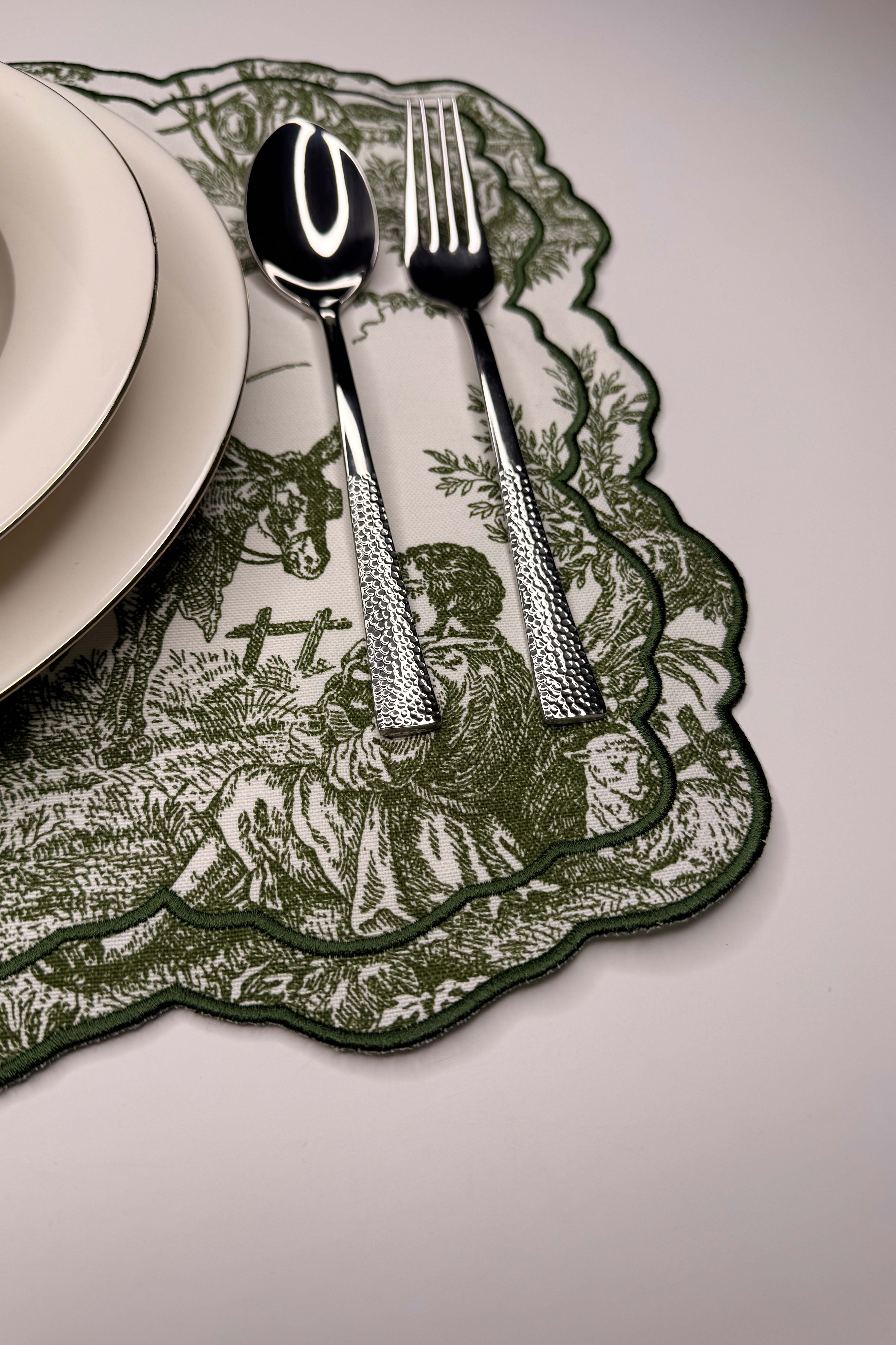 Tableau Yeşil Toile Desenli Nakışlı Amerikan Servis 2 Adet