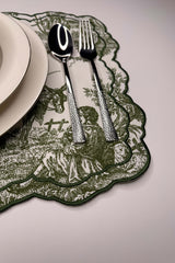 Tableau Yeşil Toile Desenli Nakışlı Amerikan Servis 2 Adet