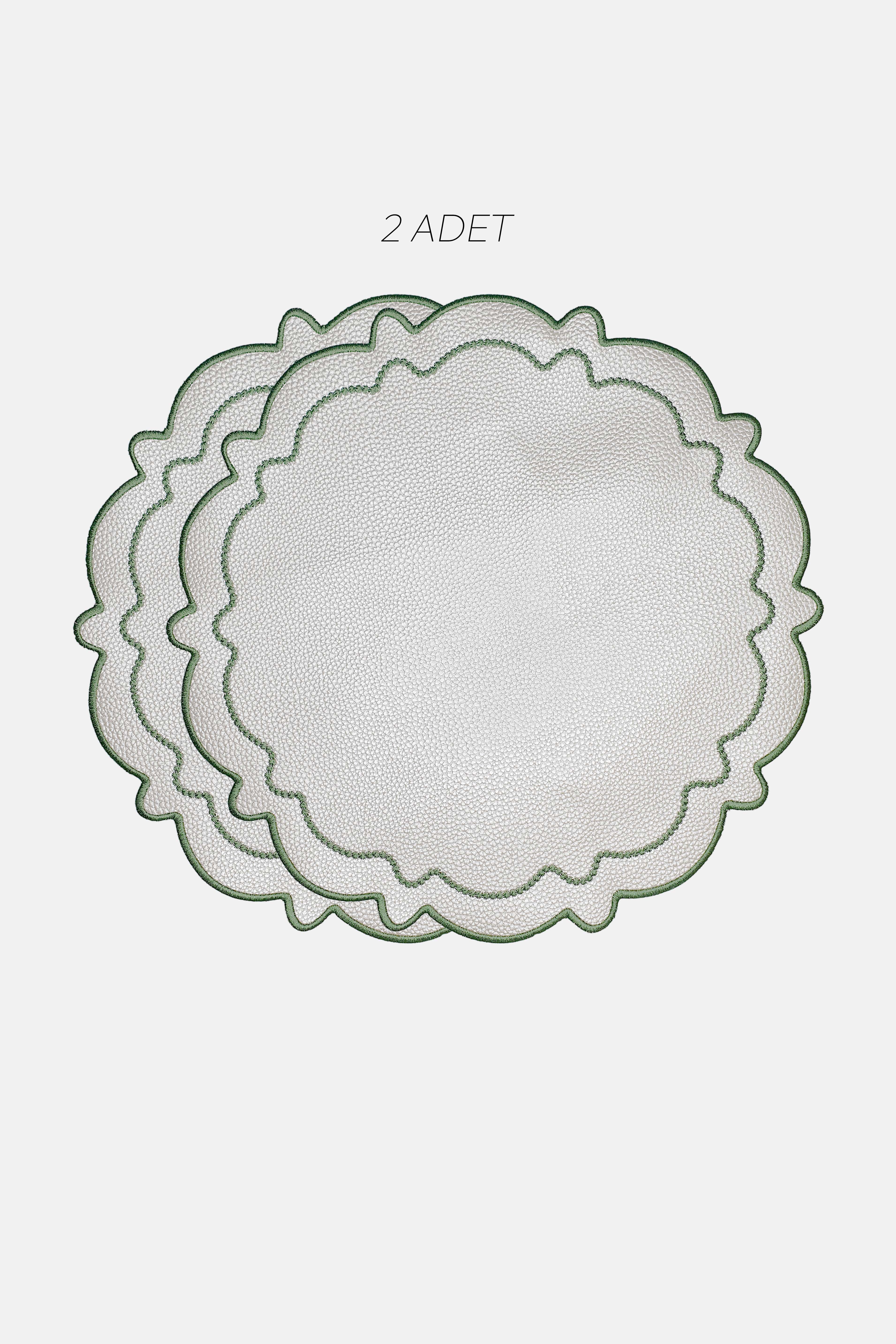 Ripple İnci Beyaz Suni Deri Nakışlı Amerikan Servis 2 Adet