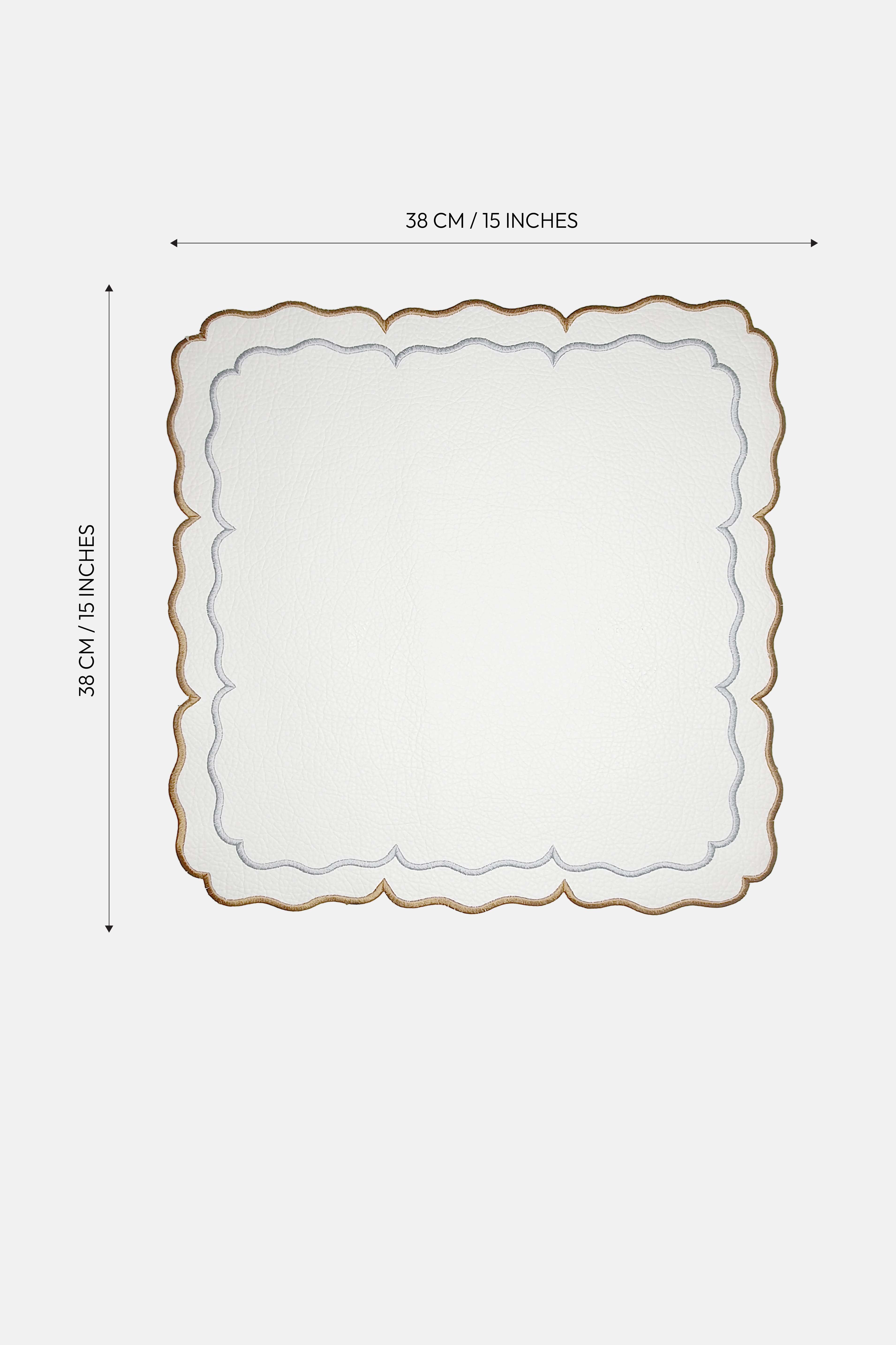 Royal Beyaz Suni Deri Nakışlı Amerikan Servis 2 Adet