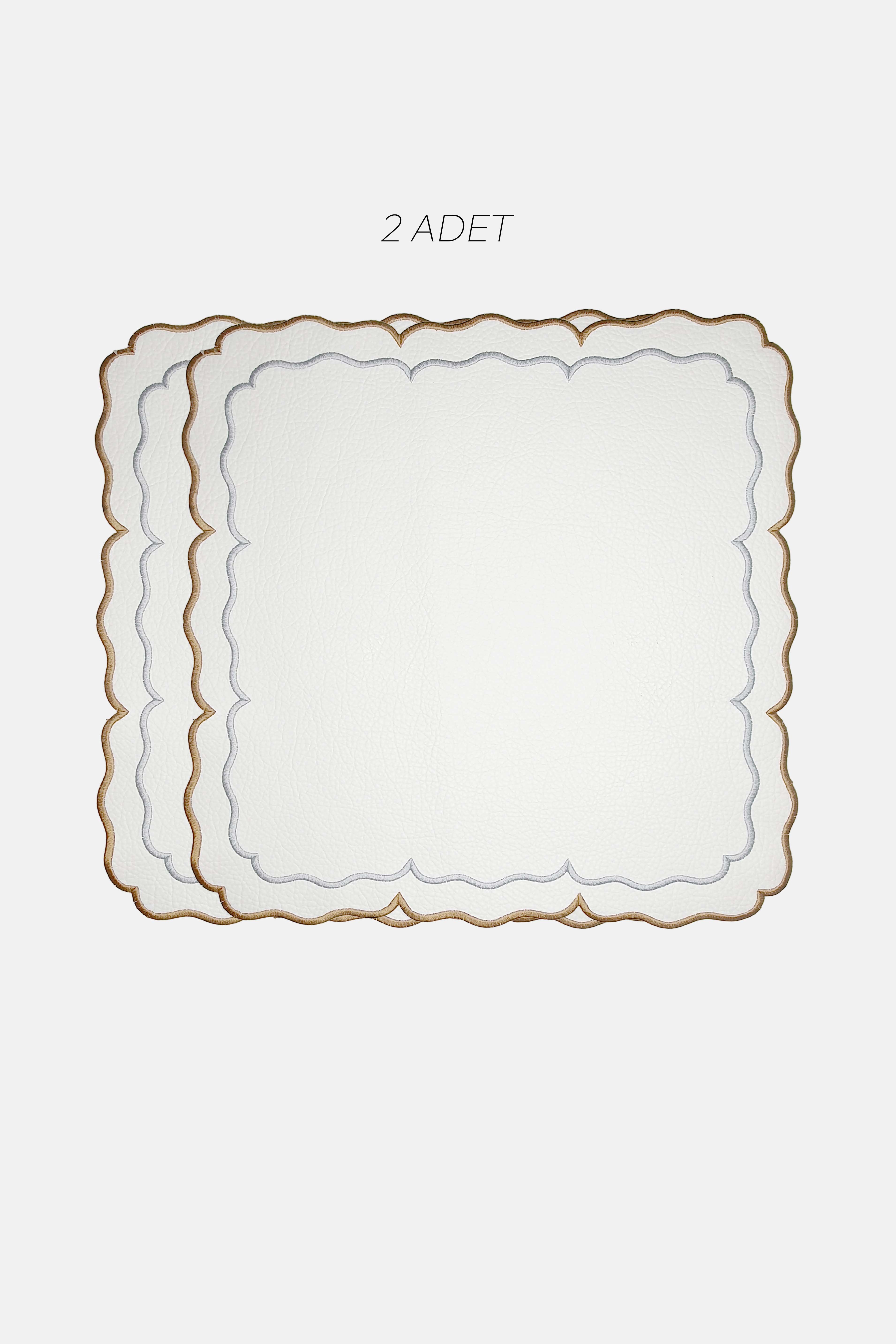 Royal Beyaz Suni Deri Nakışlı Amerikan Servis 2 Adet