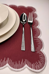 Scallop Kare Bordo Kumaş Nakışlı Amerikan Servis 2 Adet