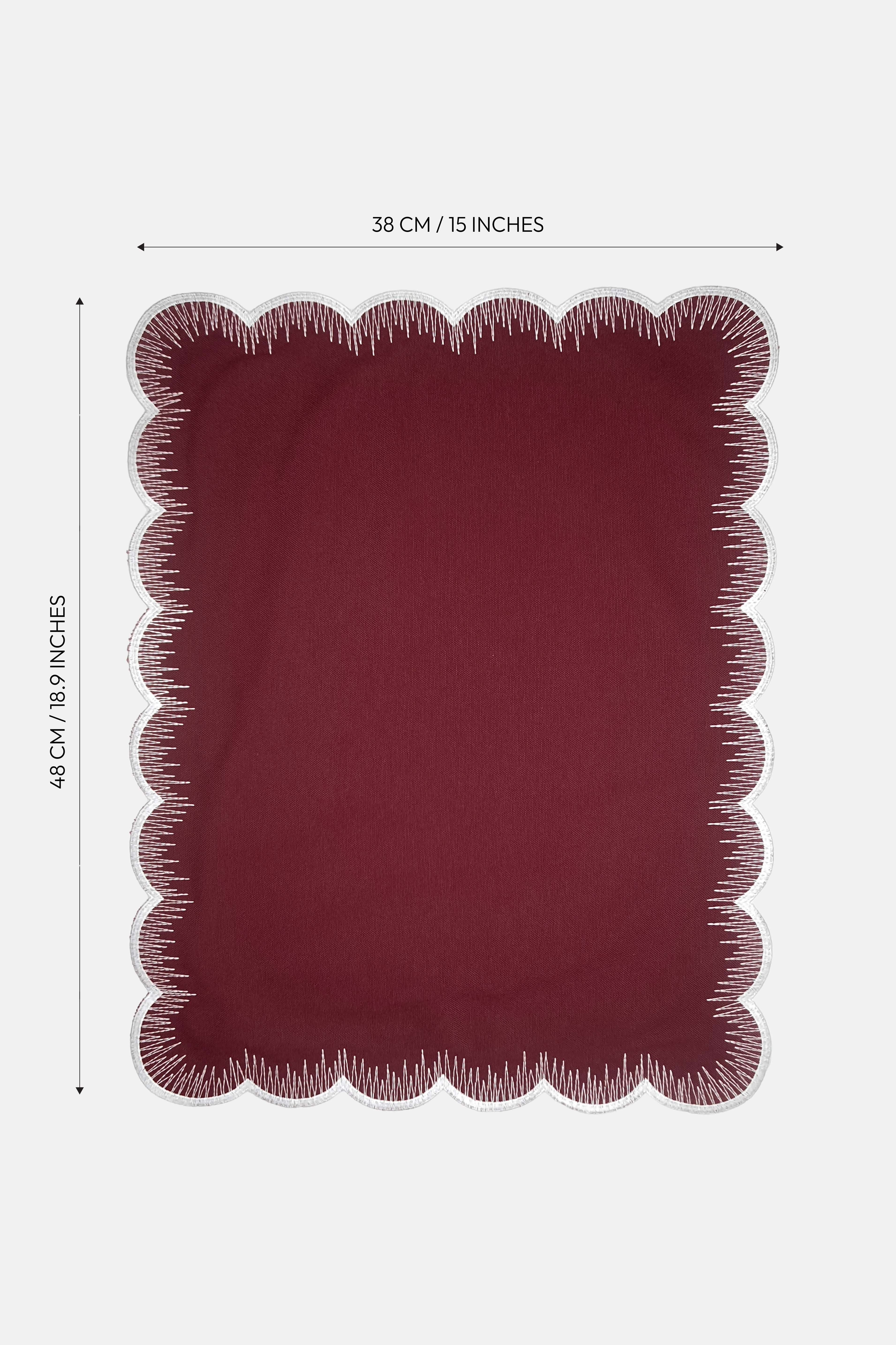 Scallop Dikdörtgen Bordo Kumaş Nakışlı Amerikan Servis 2 Adet