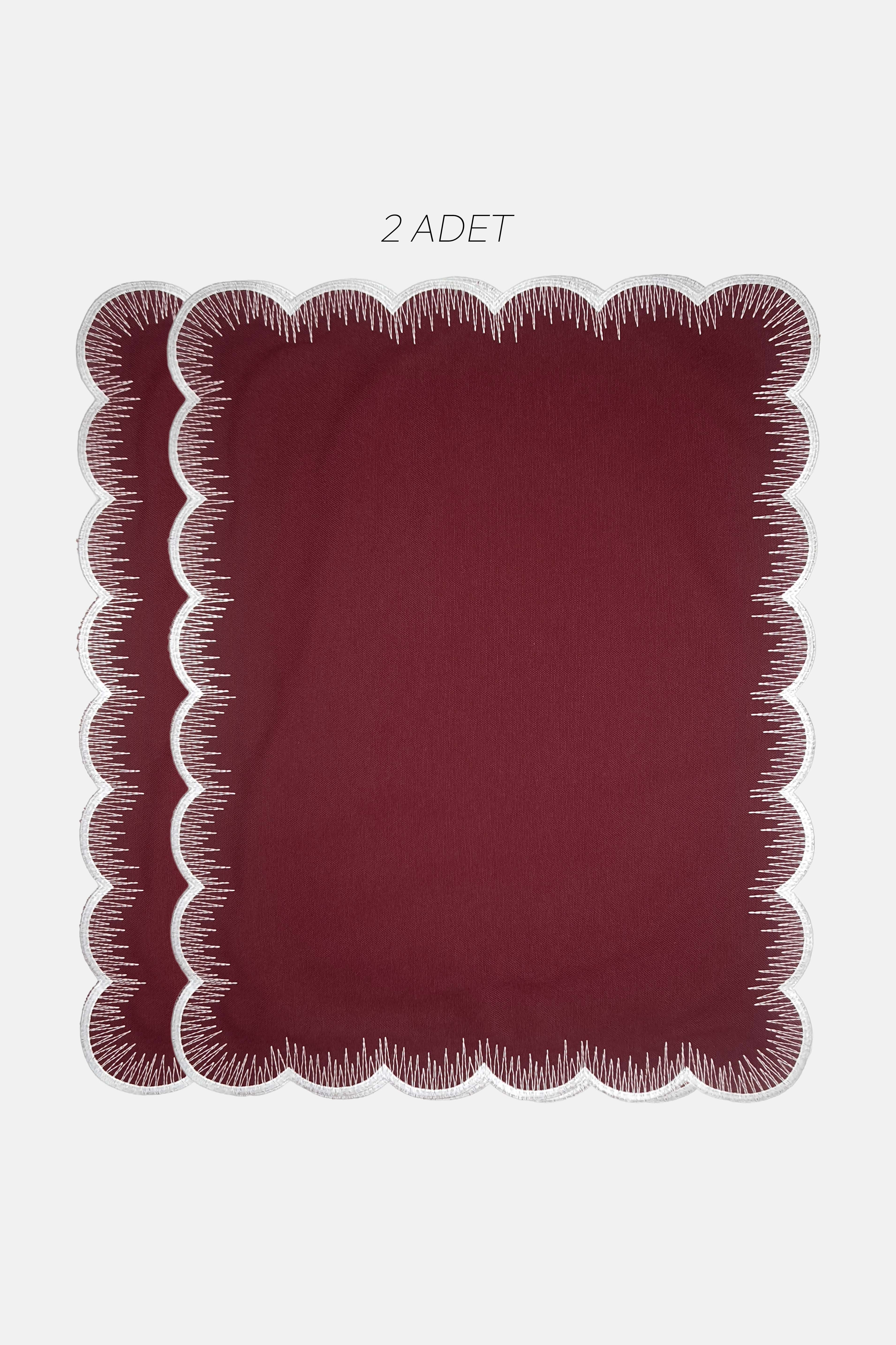 Scallop Dikdörtgen Bordo Kumaş Nakışlı Amerikan Servis 2 Adet