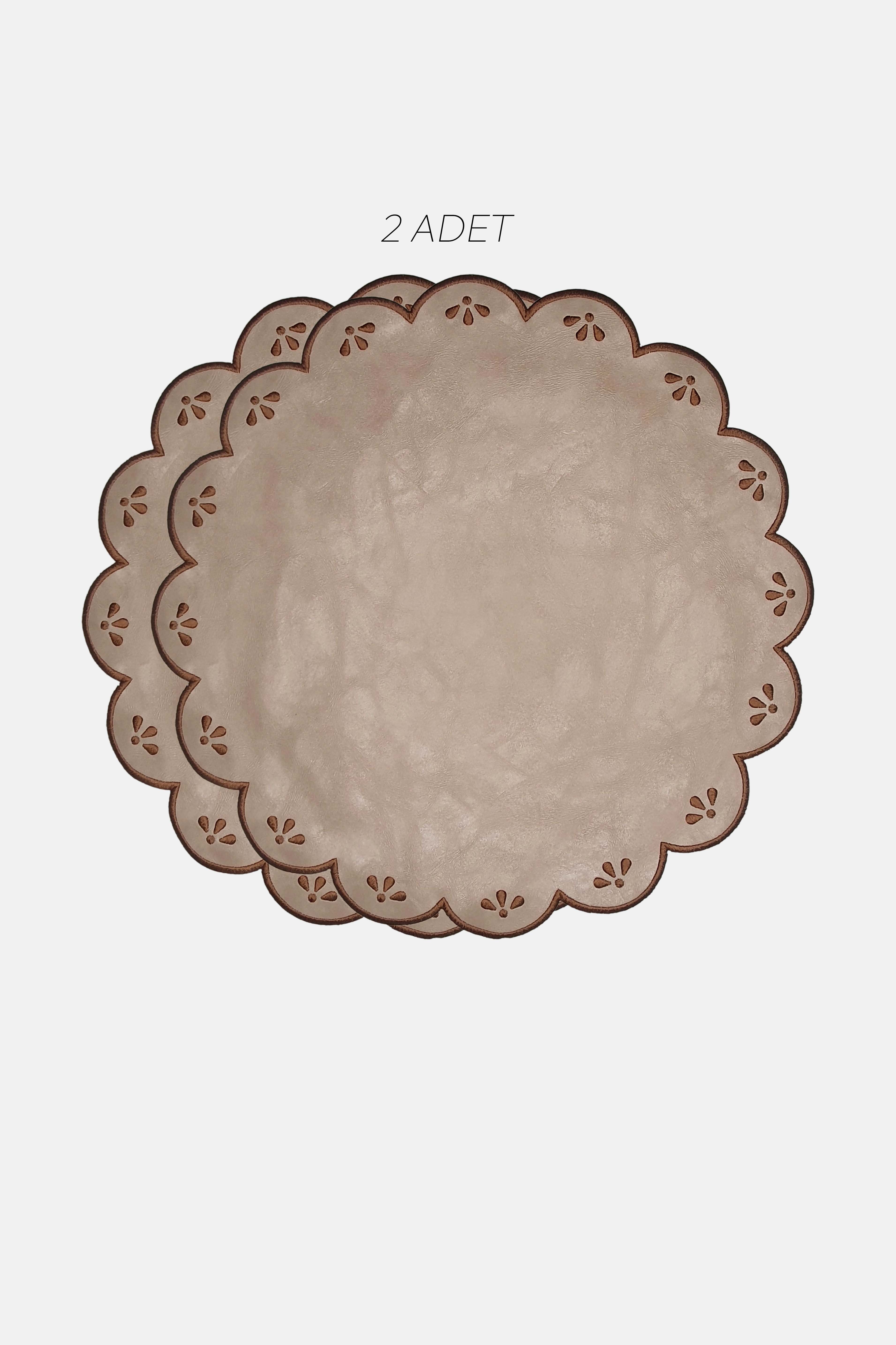 Duru Bej Suni Deri Nakışlı Amerikan Servis 2 Adet