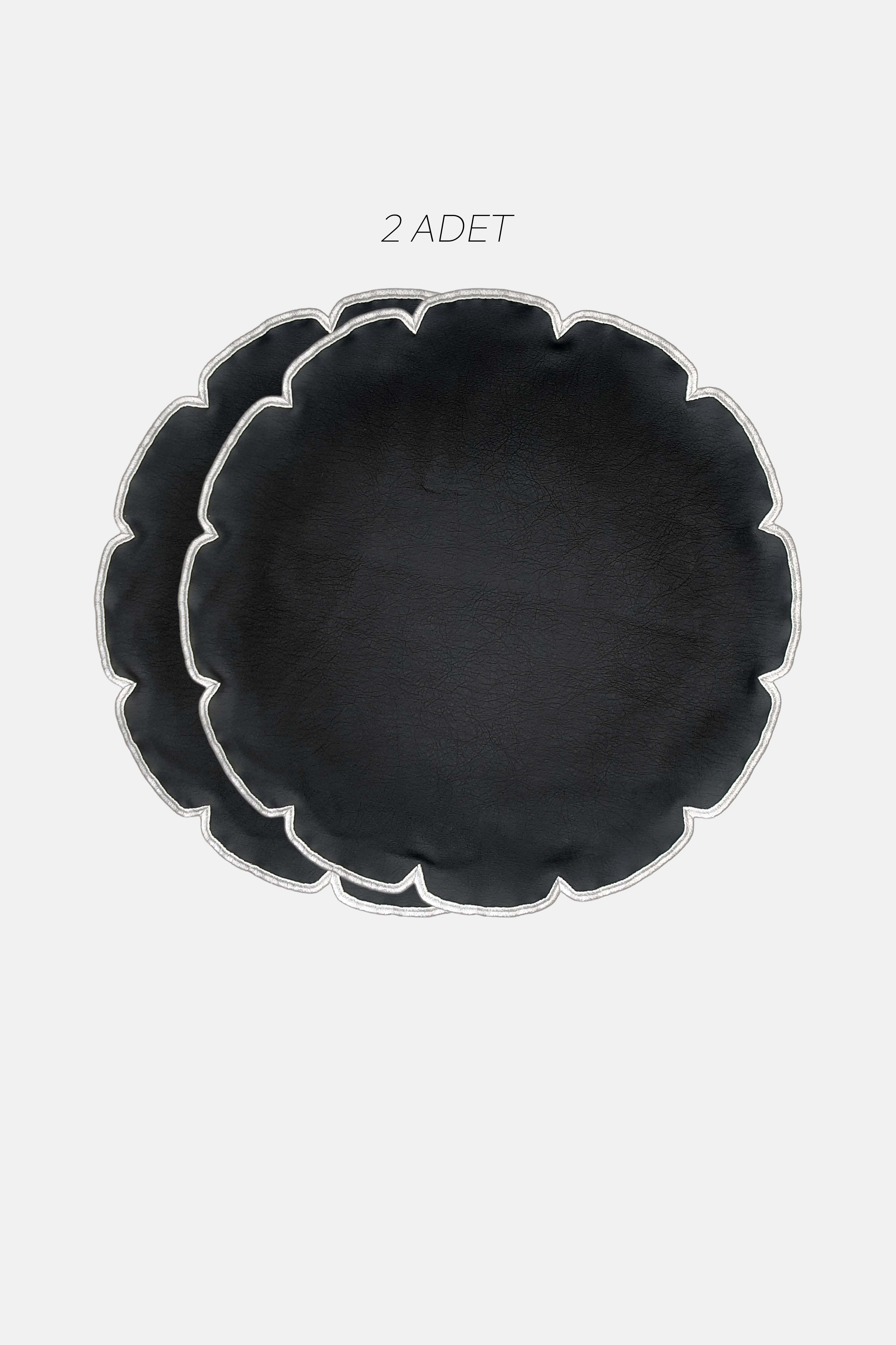 Petal Siyah Suni Deri Nakışlı Amerikan Servis 2 Adet