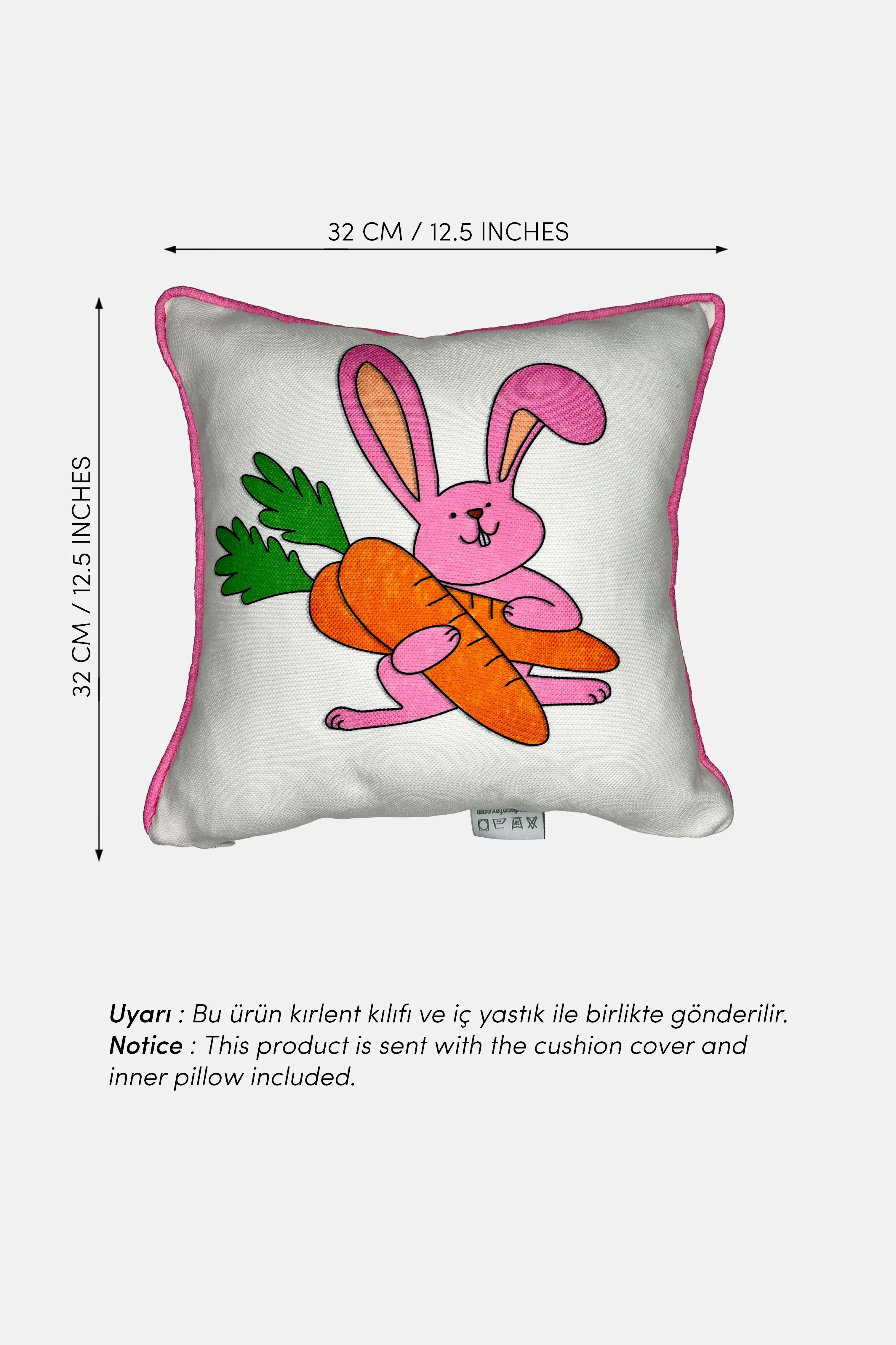 Bunny Hug – Tavşancık Temalı İç Dolgulu Çocuk Kırlenti (32x32 cm)