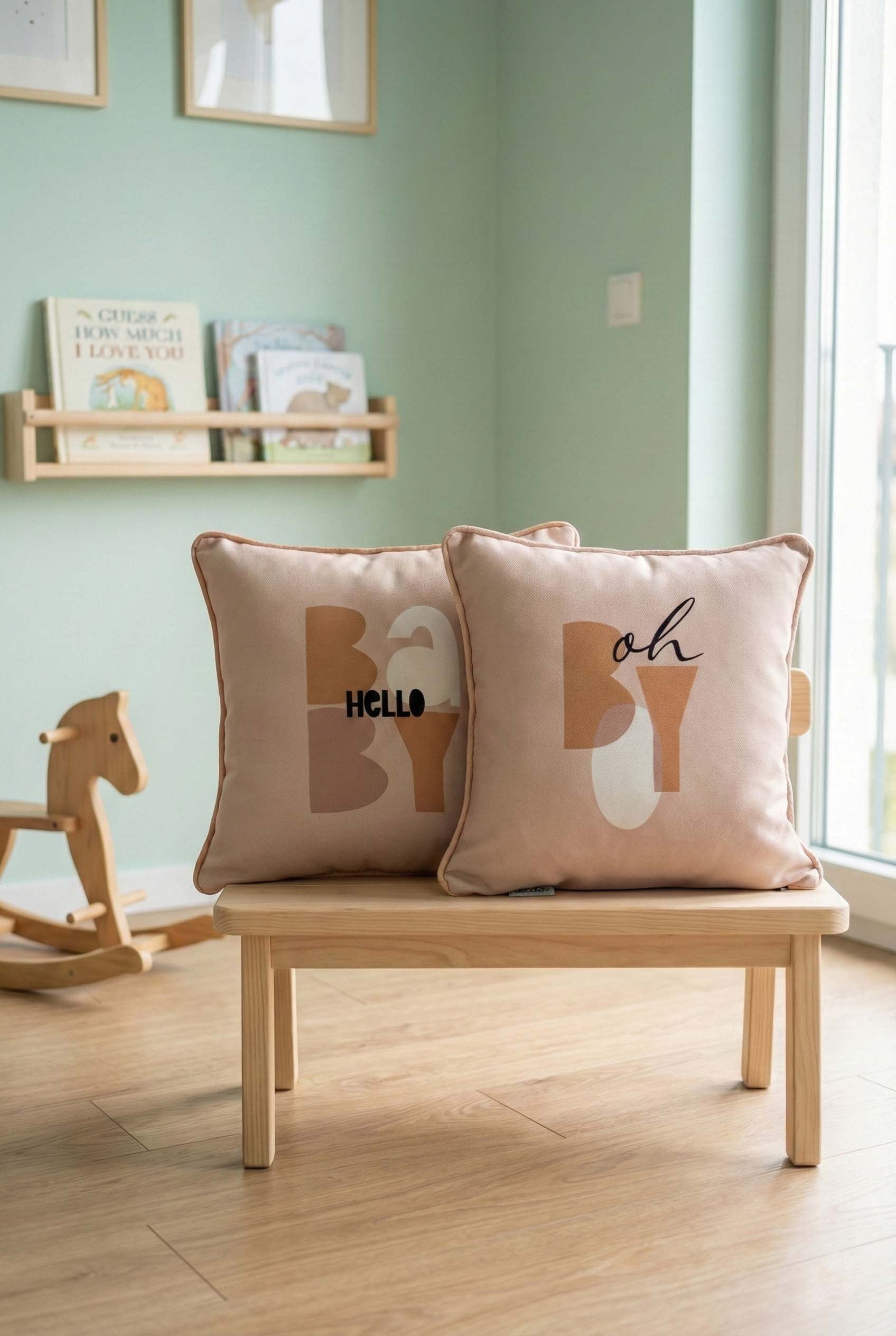 Hello Baby – İkili Set Petek Dokulu İç Dolgulu Çocuk Kırlentleri (32x32 cm)