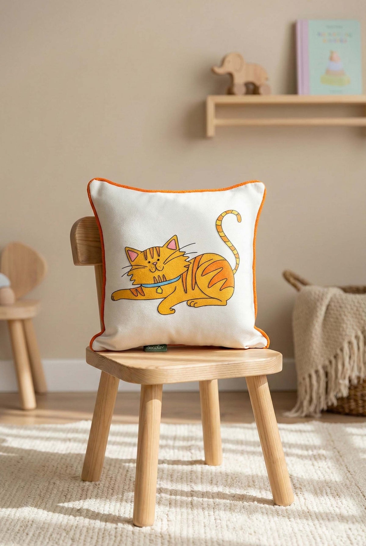 Cozy Cat – Kedi Temalı İç Dolgulu Petek Dokulu Çocuk Kırlenti (32x32 cm)