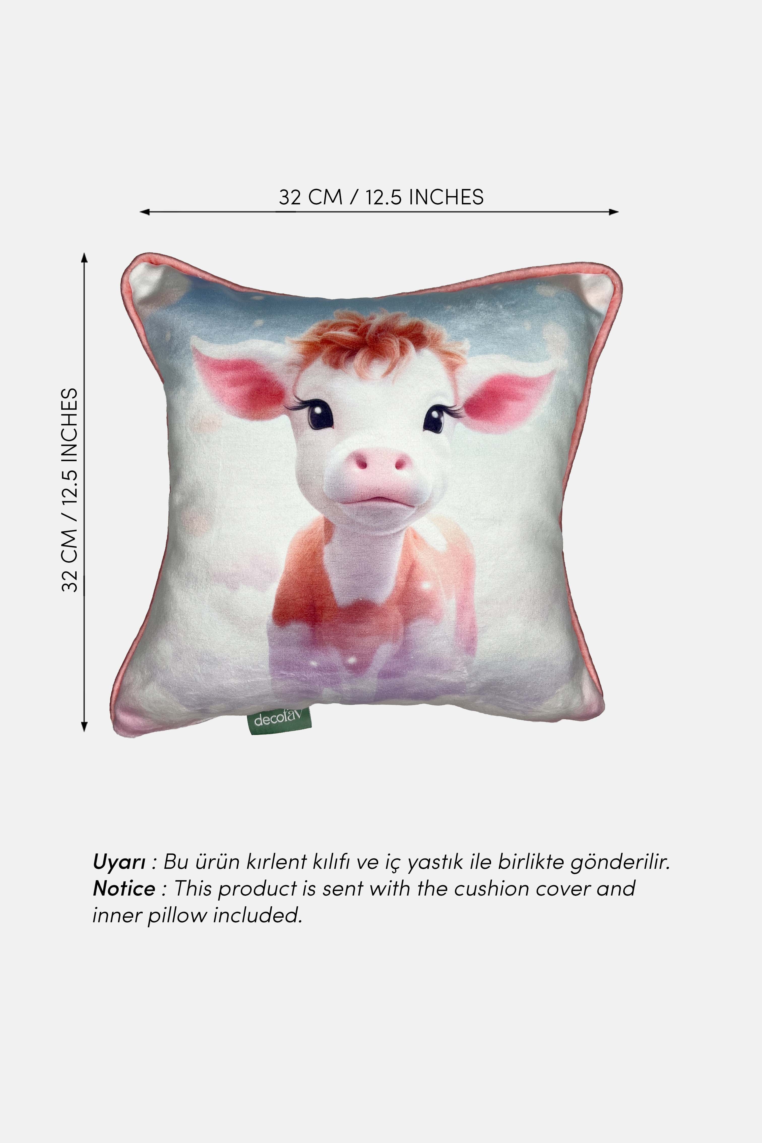 Baby Moo – İnek Temalı İç Dolgulu Dijital Baskılı Kadife Çocuk Kırlenti (32x32 cm)