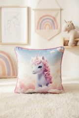 Pastel Unicorn – İç Dolgulu Dijital Baskılı Kadife Çocuk Kırlenti (32x32 cm)