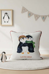 Penguin Hug – Penguen Temalı İç Dolgulu Petek Dokulu Çocuk Kırlenti (32x32 cm)