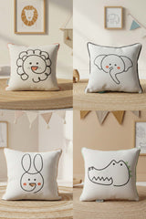 Animal Faces – 4’lü Set Minimal Hayvan Temalı Petek Dokulu İç Dolgulu Çocuk Kırlenti (32x32 cm)