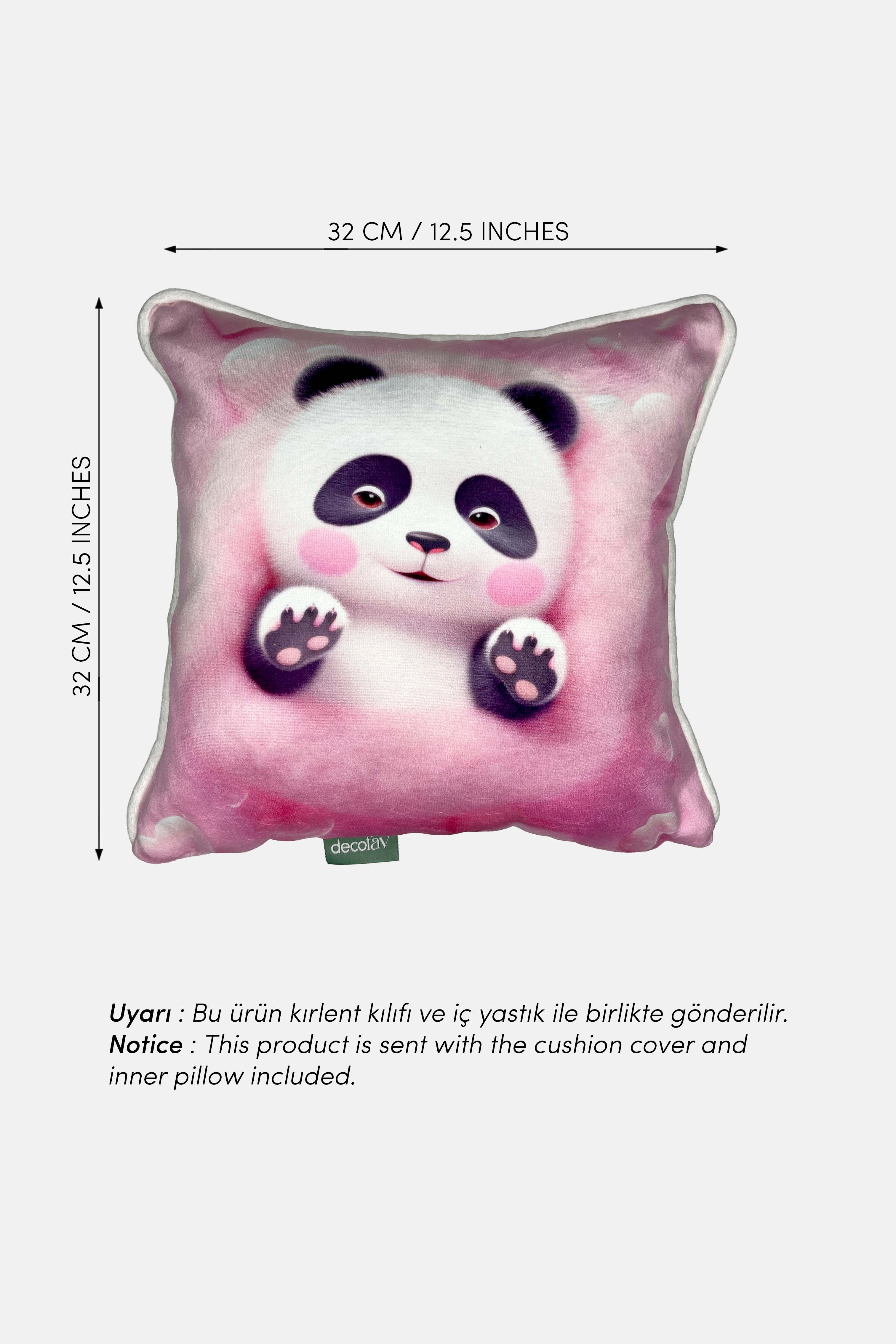 Panda Love – İç Dolgulu Dijital Baskılı Kadife Çocuk Kırlenti (32x32 cm)