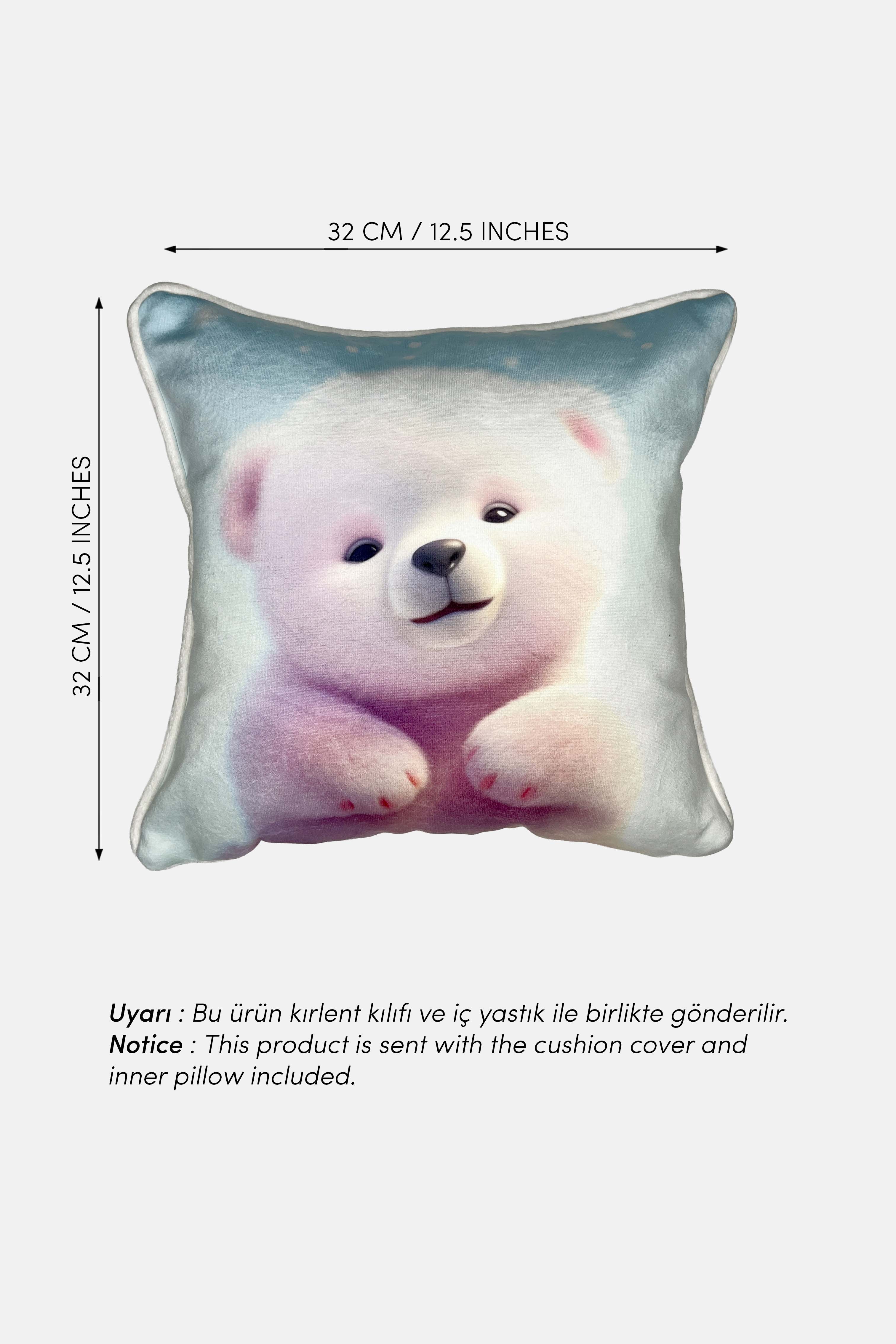 Polar Cuddle – Kutup Ayısı Temalı İç Dolgulu Dijital Baskılı Kadife Çocuk Kırlenti (32x32 cm)