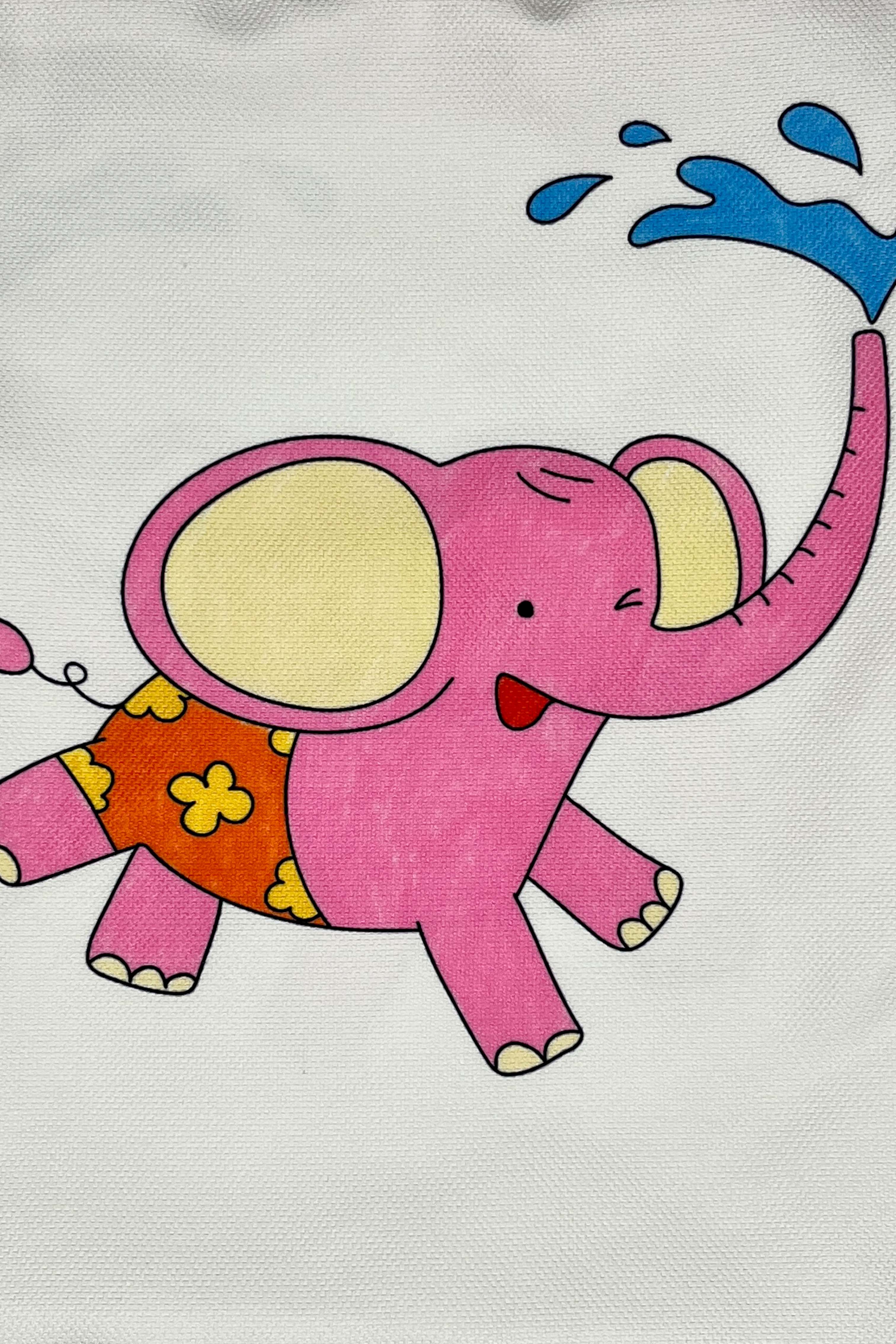 Cheeky Elephant – Yaramaz Fil Temalı İç Dolgulu Petek Dokulu Çocuk Kırlenti (32x32 cm)