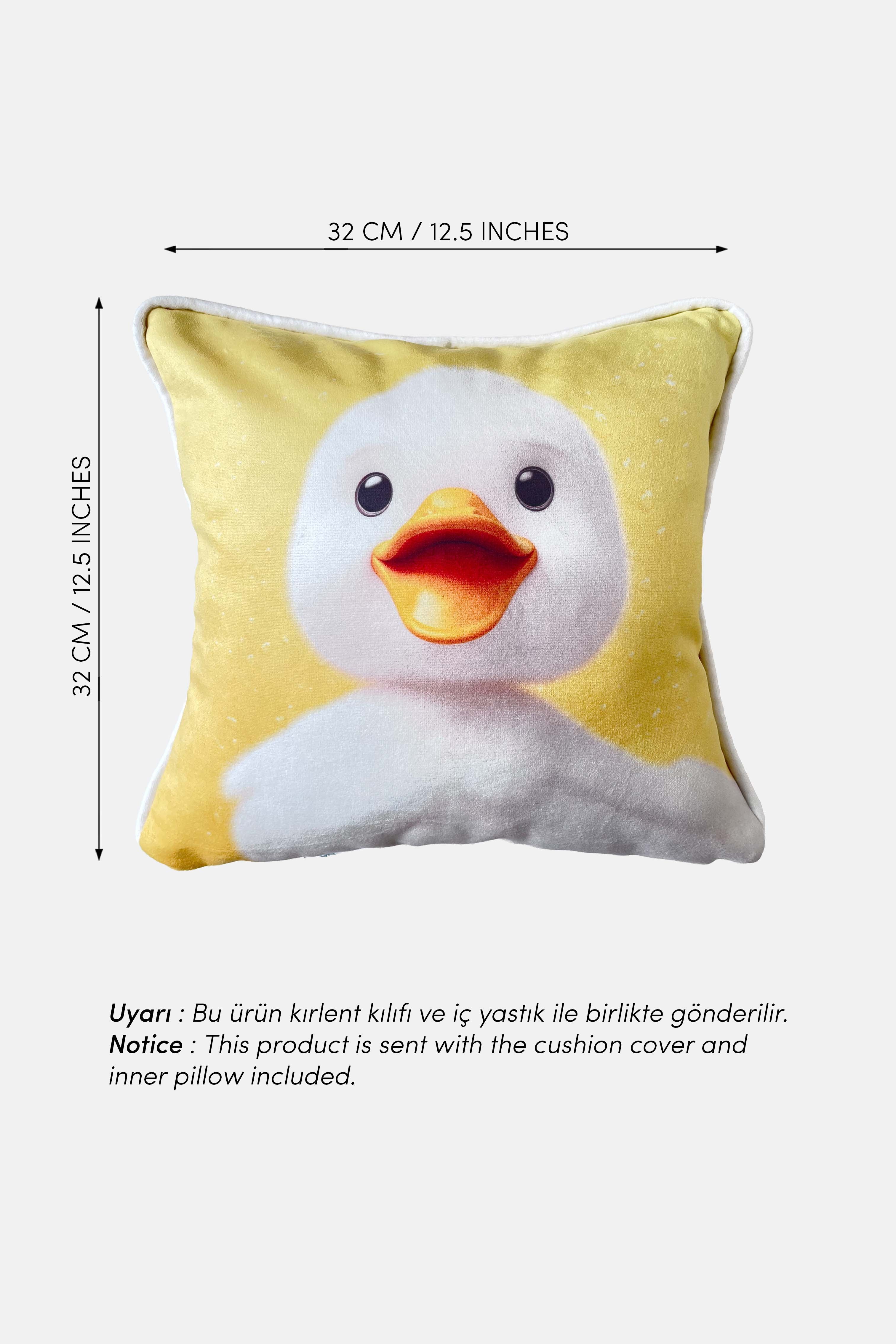 Quirky Duck – Yavru Ördek Temalı İç Dolgulu Dijital Baskılı Kadife Çocuk Kırlenti (32x32 cm)