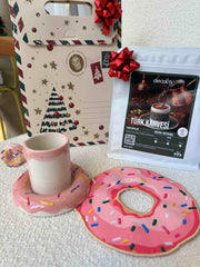 Donut Pembe Kahve, Fincan ve Kokteyl Peçetesi Hediye Seti