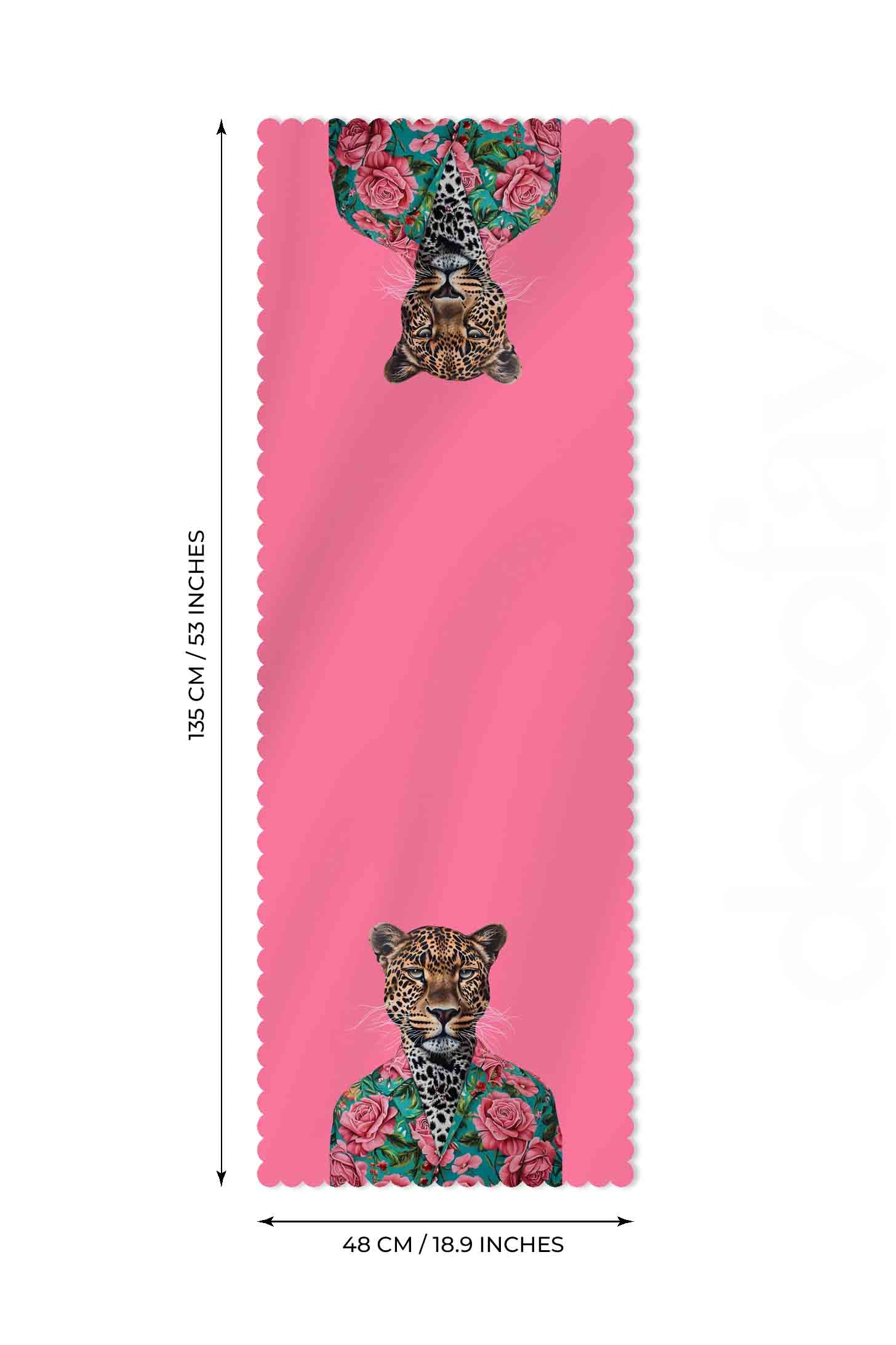 Leopar Desenli Pembe Lazer Kesim Runner - 48x135cm