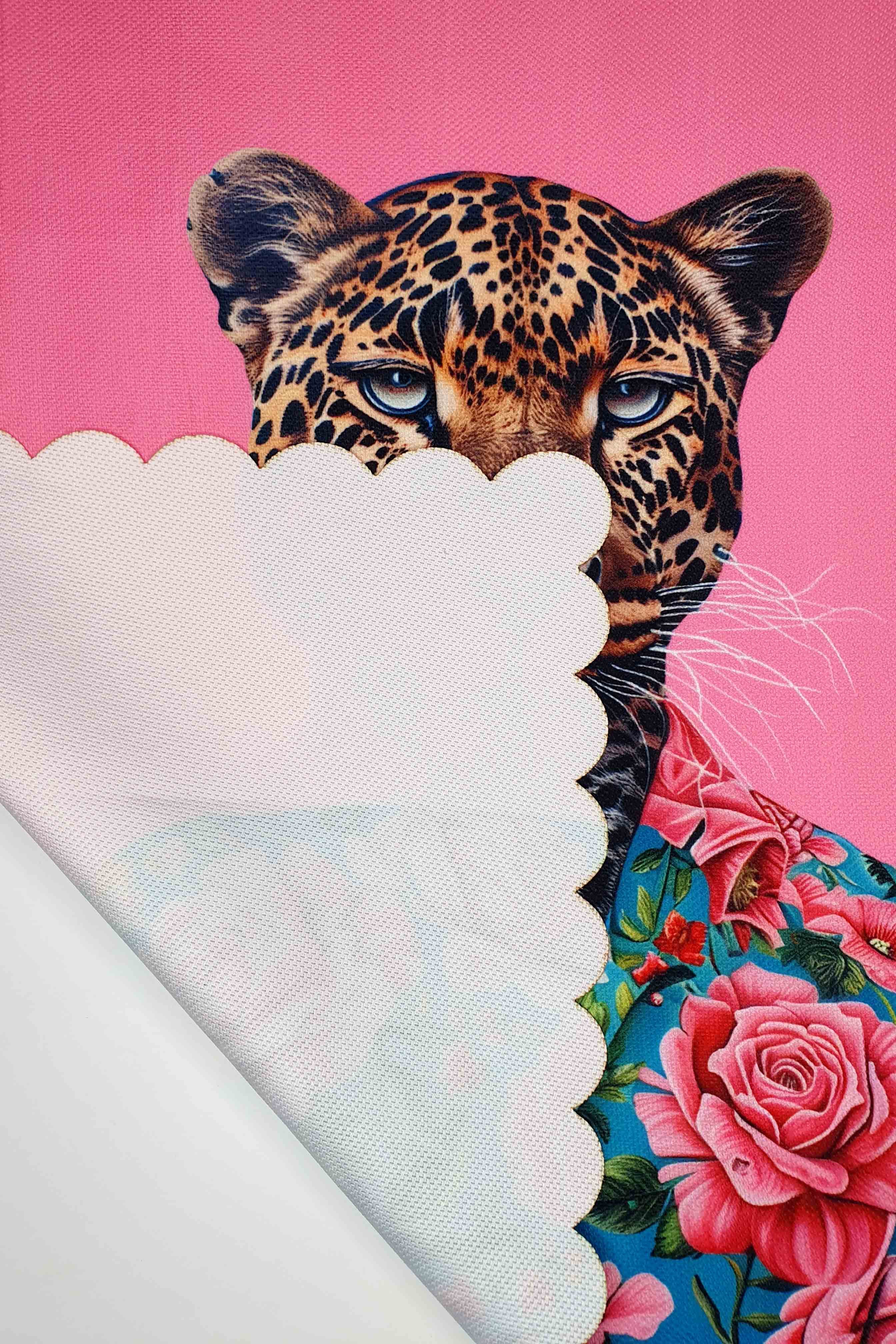 Leopar Desenli Pembe Lazer Kesim Runner - 48x135cm