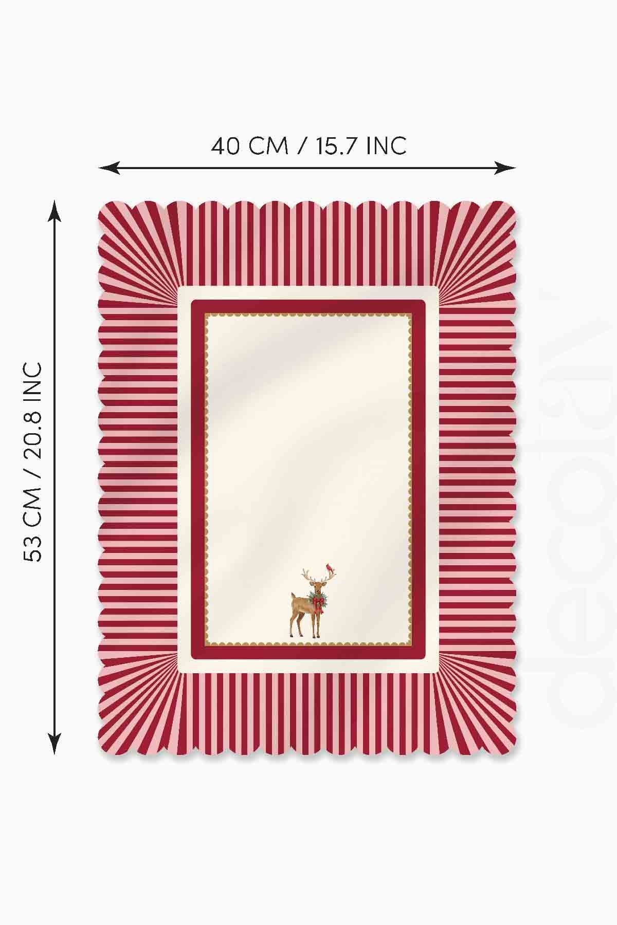 Winter Whispers Kırmızı – Ren Geyiği ve Kırmızı Kuş Lazer Kesim Fırın Örtüsü - 43x55cm
