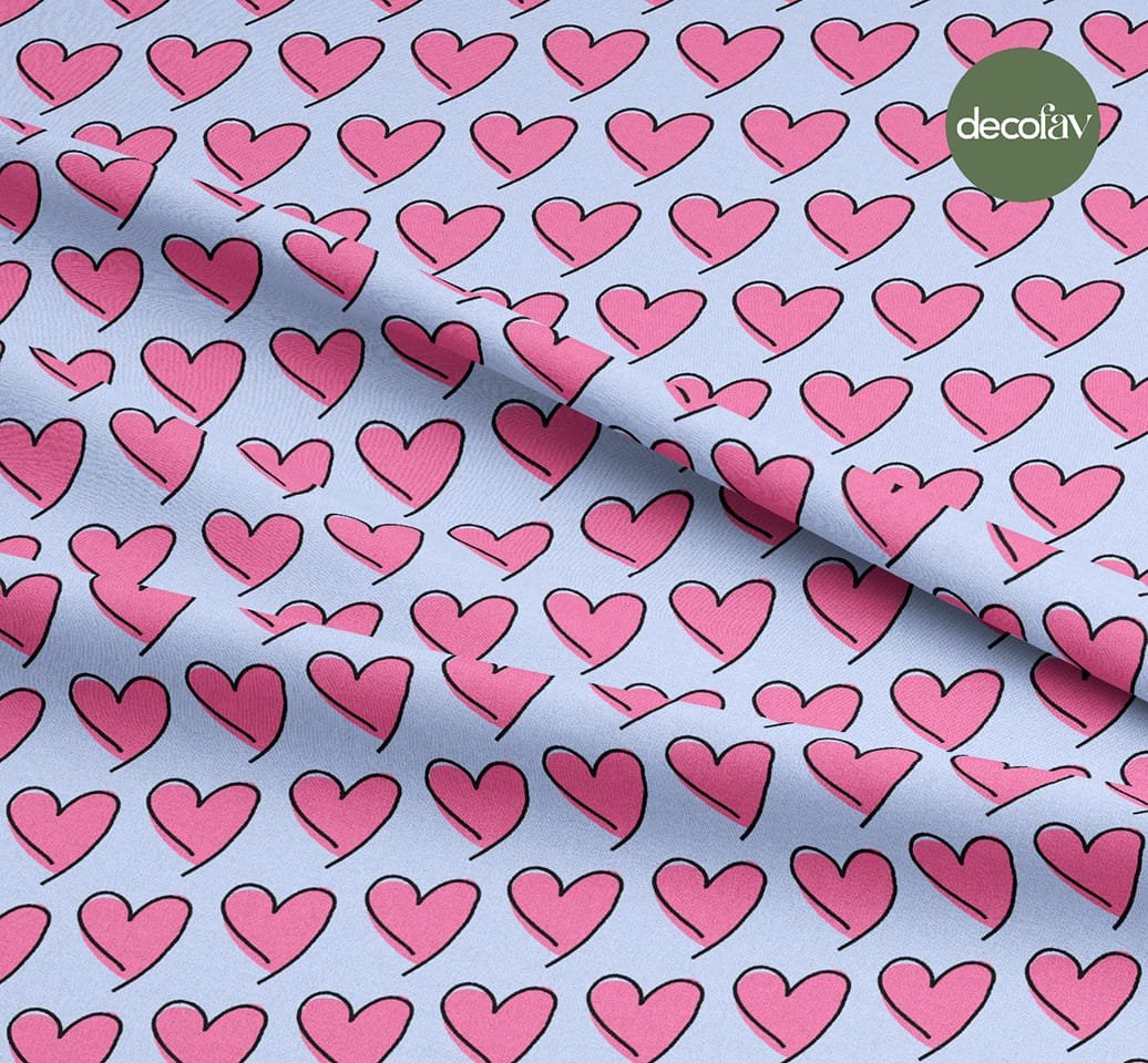 Hand-Drawn Heart Patterned Digital Printed Fabric