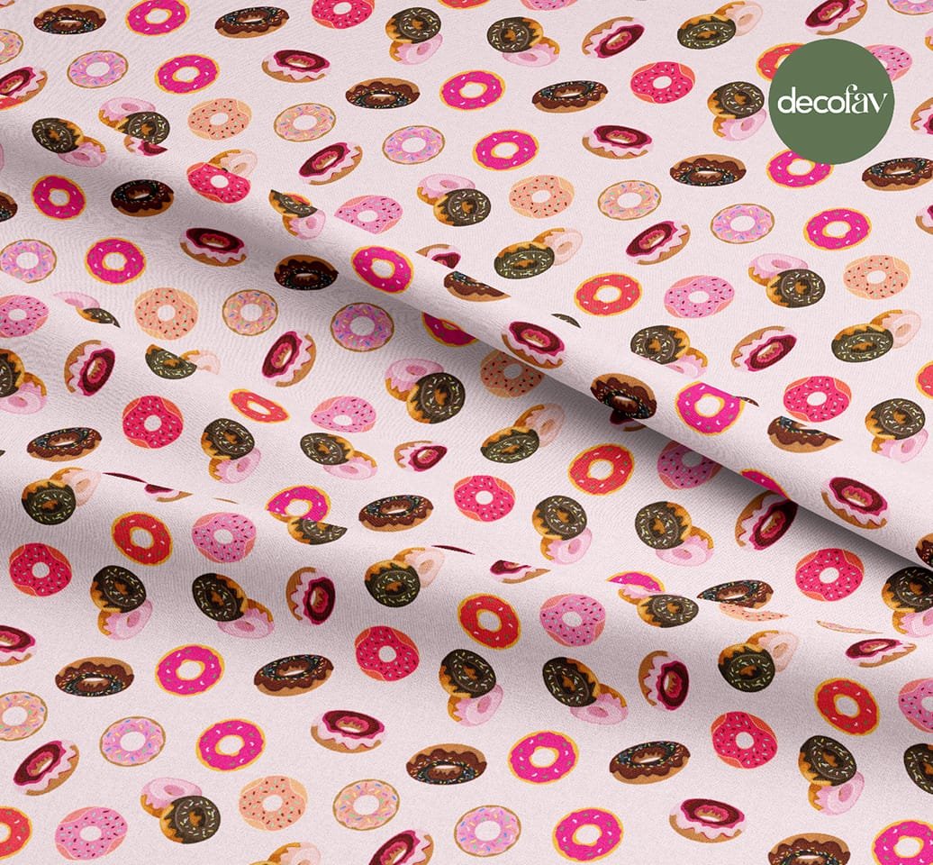 Pink Ground Donut Patterned Digital Printed Fabric