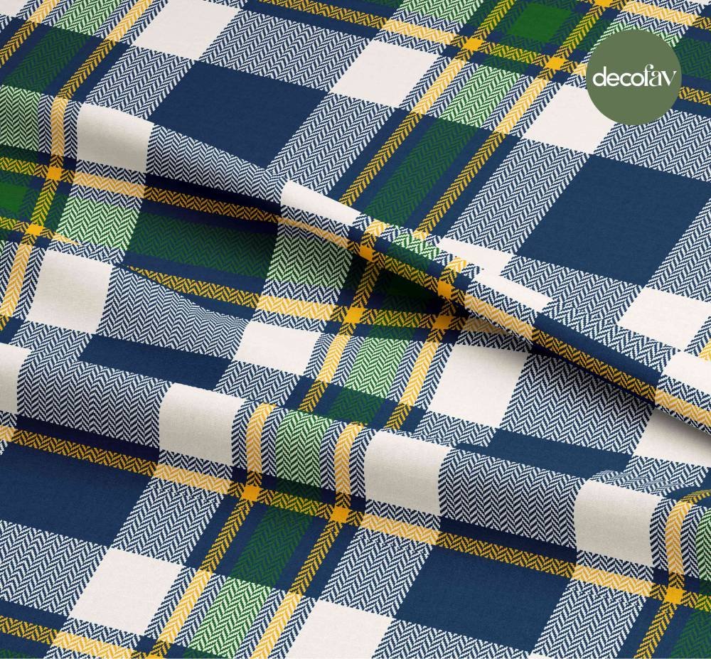 Yeşil Lacivert Ekose Desenli Dijital Baskılı Kumaş