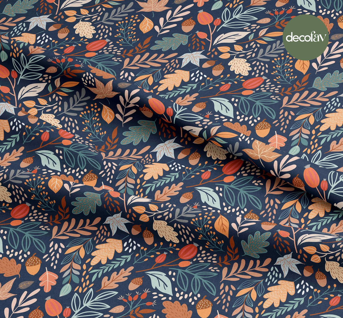 Autumn Leaf Acorn Pattern Digital Printed Fabric