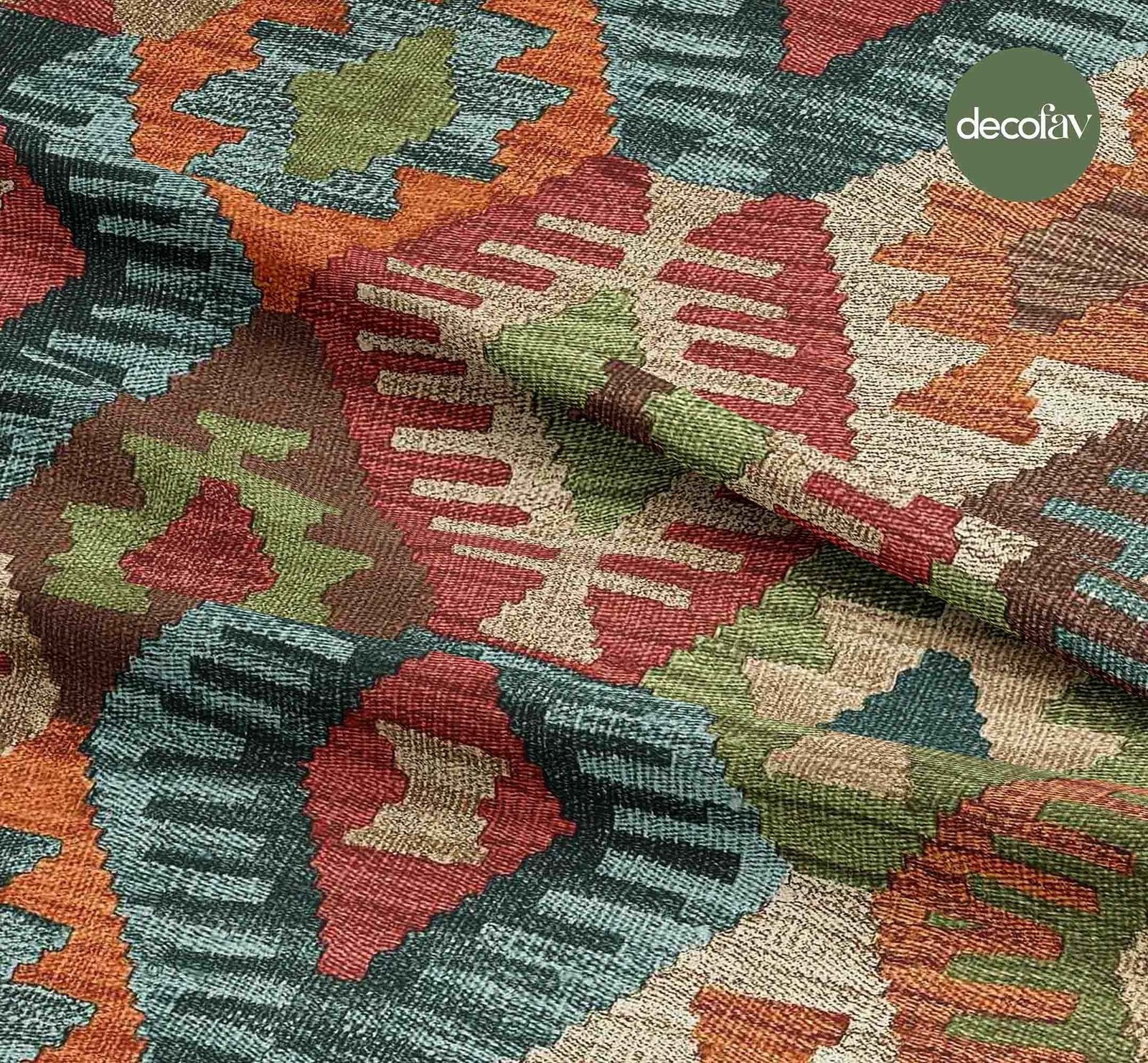 Kilim Etnik Geometrik Desenli Dijital Baskılı Kumaş