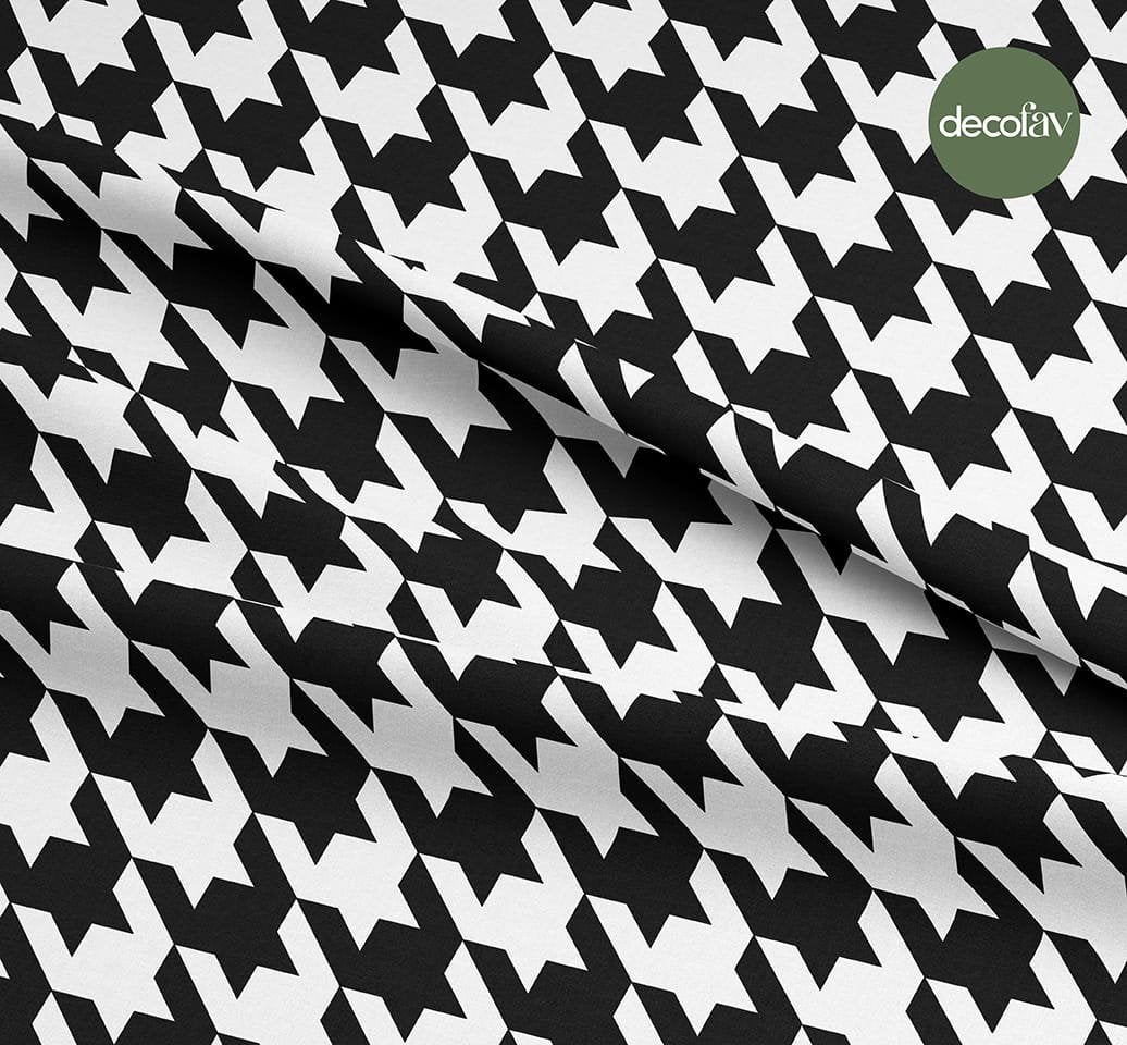 Black Houndstooth Geometric Patterned Digital Printed Fabric