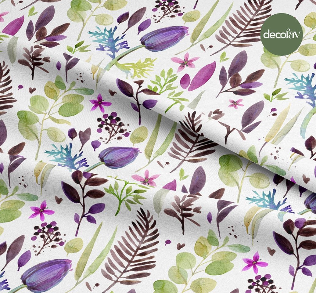 Soft Renk Yaprak Lale Çiçek Desenli Dijital Baskılı Kumaş