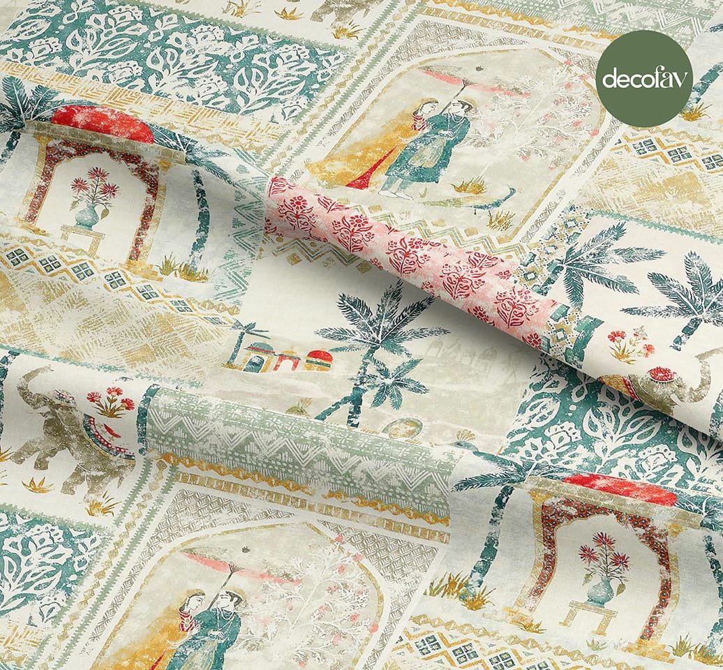 Sulu Boya Etnik Dokulu Desenli Dijital Baskılı Kumaş